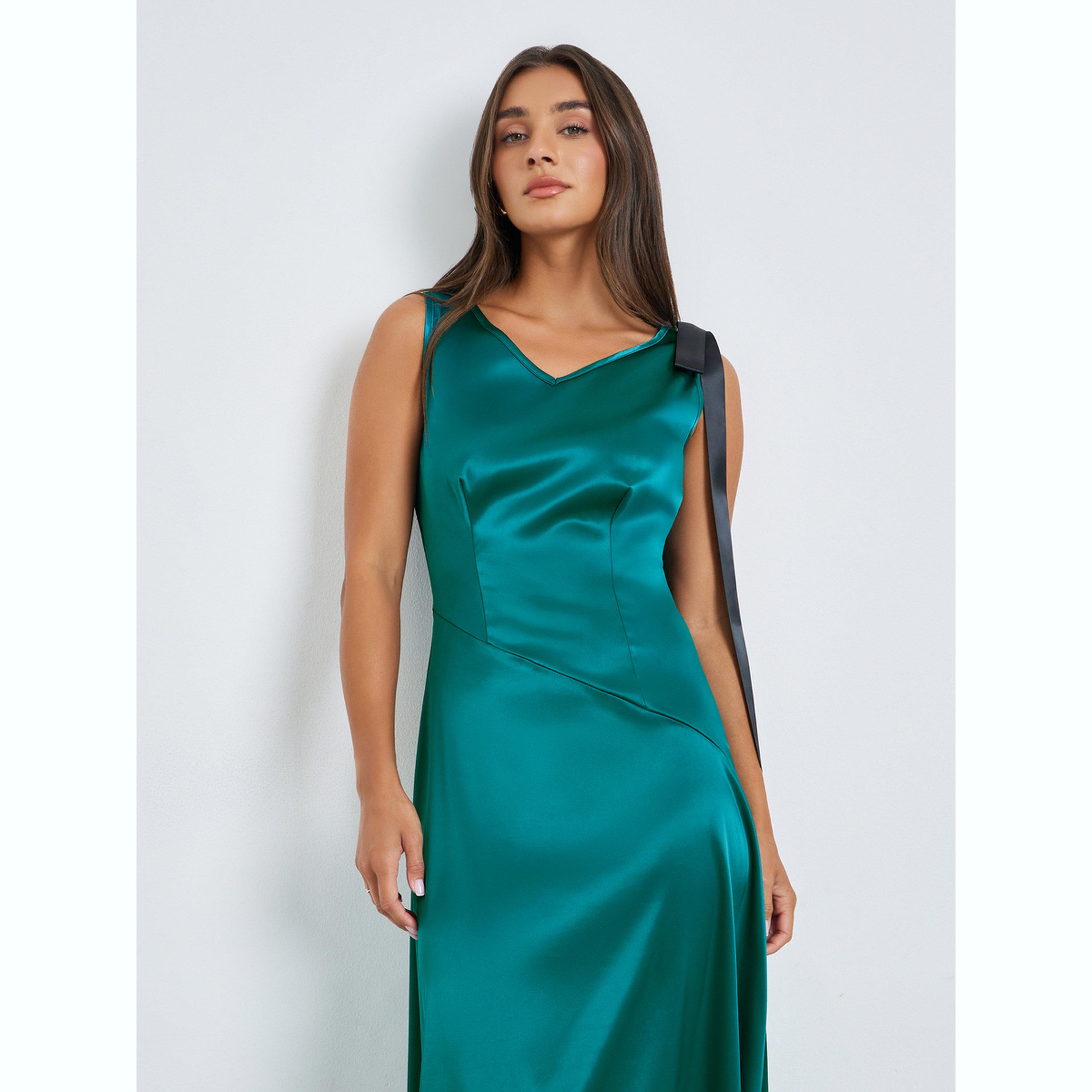 فستان ميدي بحافة واسعة أخضر-women-clothing-dresses-image-2