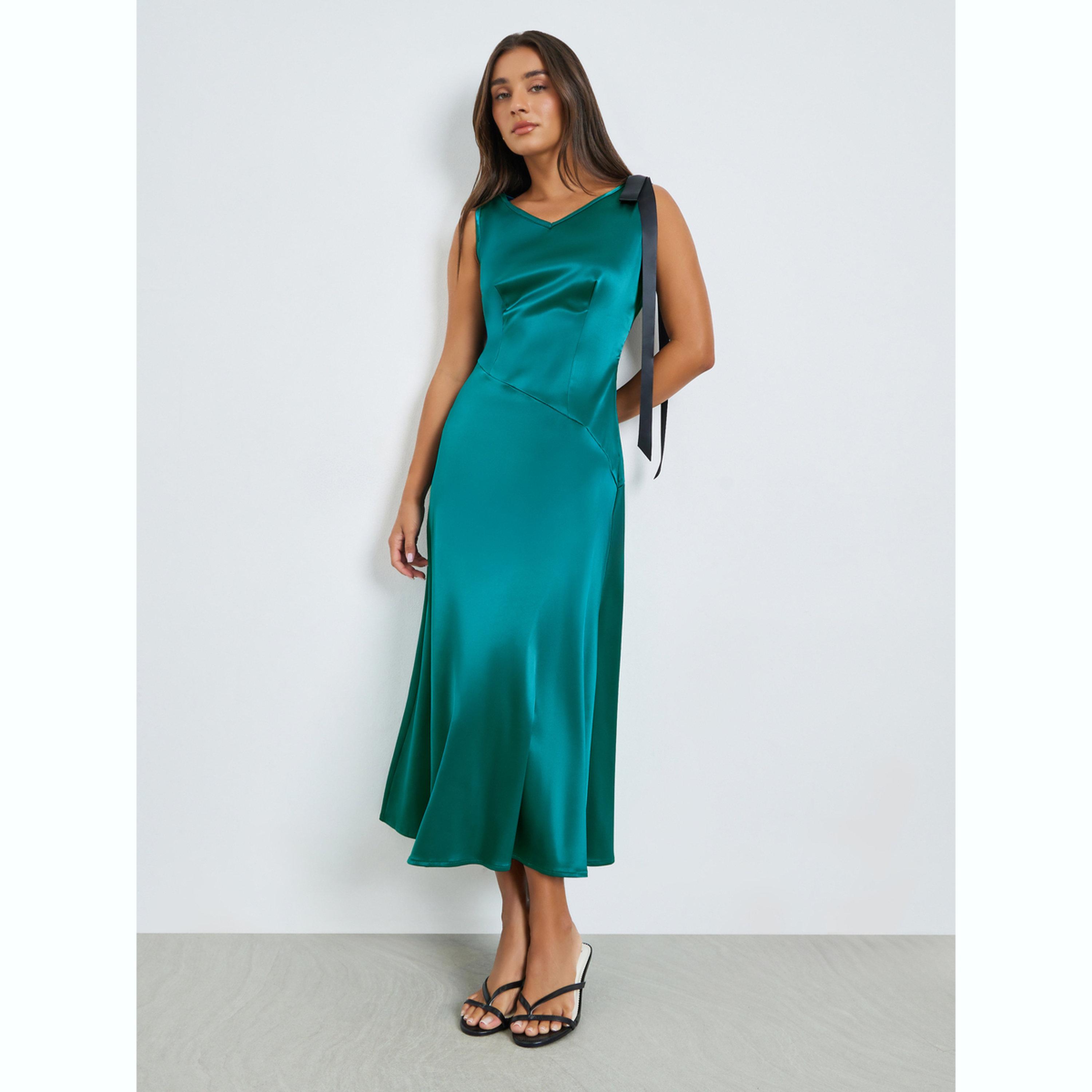 فستان ميدي بحافة واسعة أخضر-women-clothing-dresses-image-3