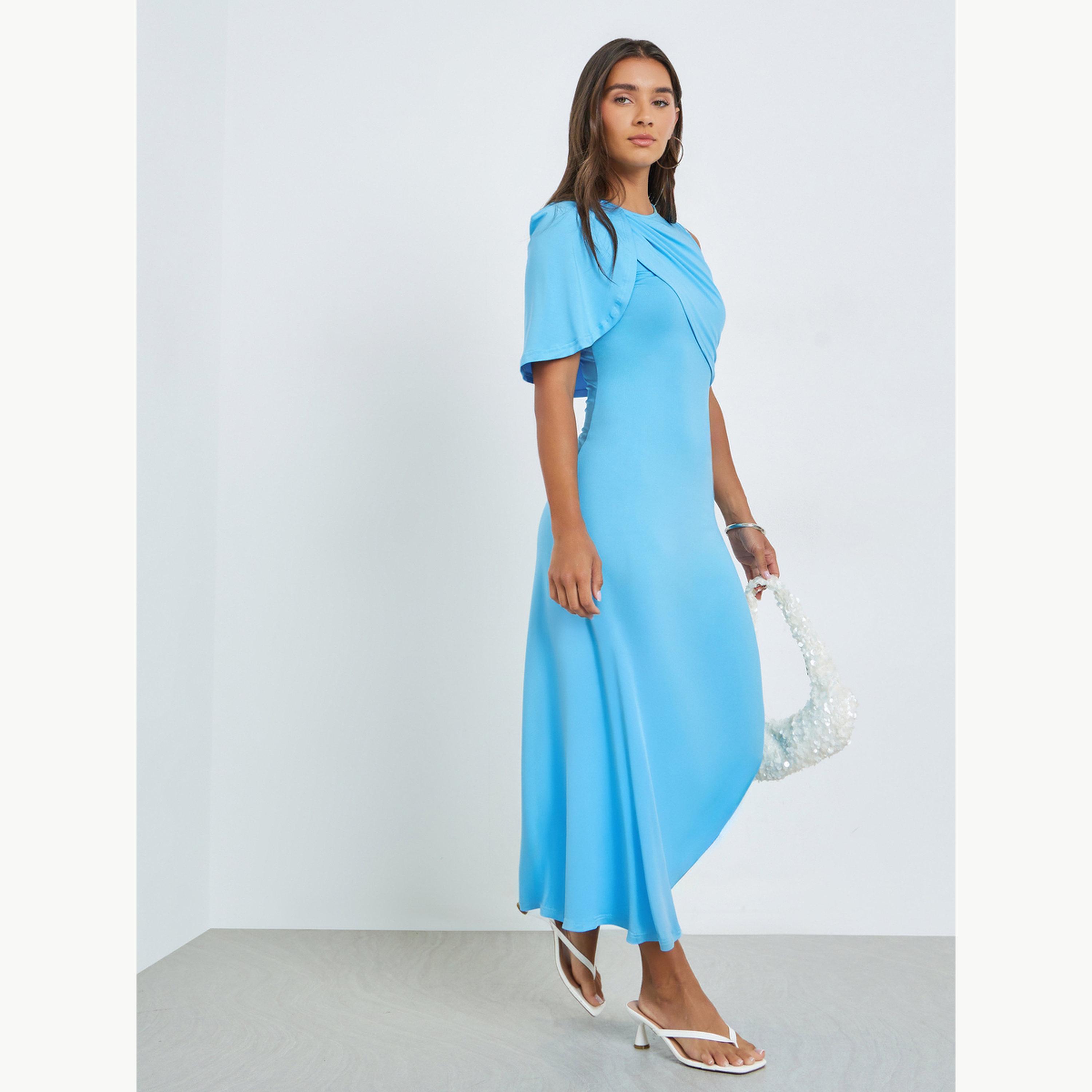 فستان طويل بحافة واسعة وأكمام شال غير منتظمة-women-clothing-dresses-image-2