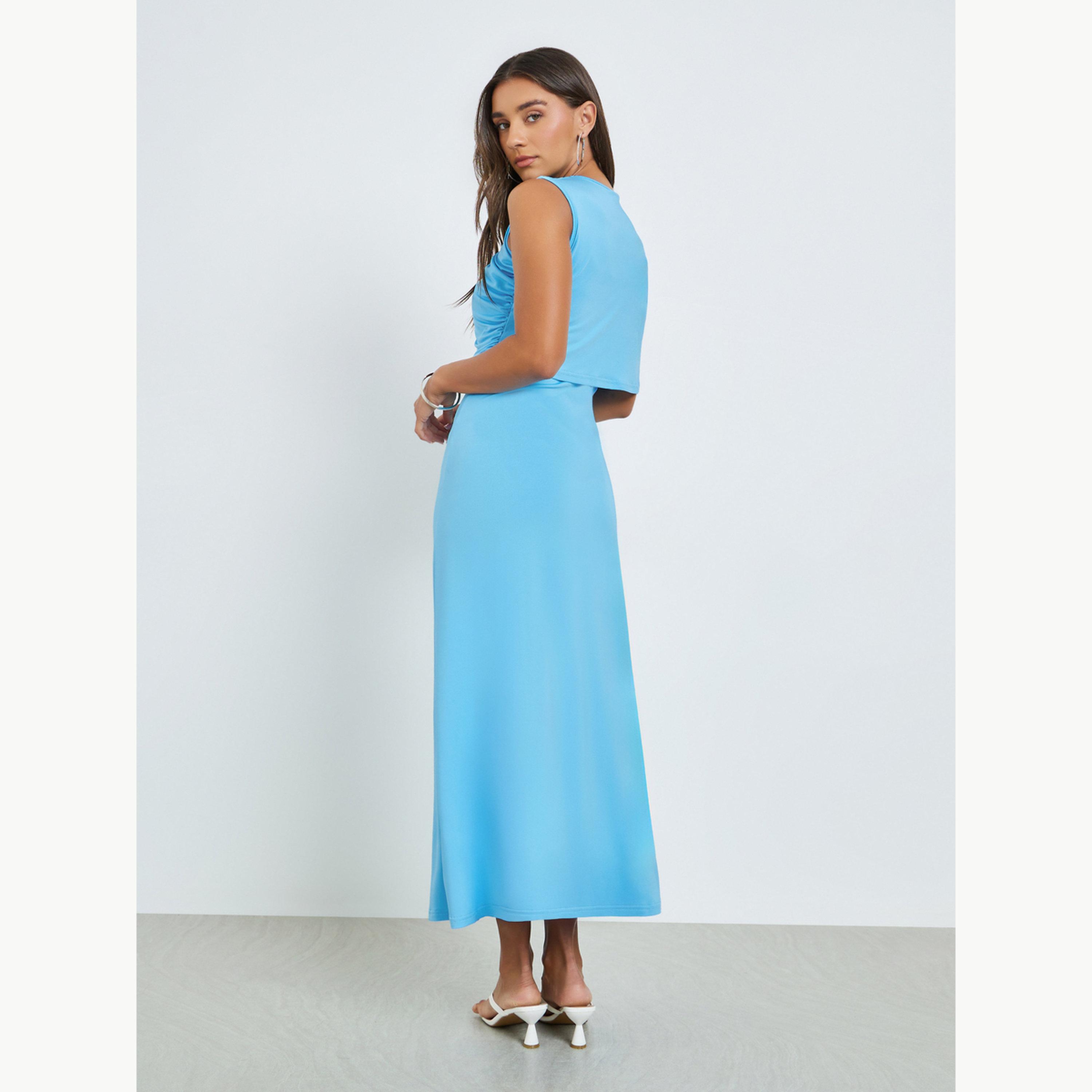 Styli Blue Irregular Shawl Sleeve A-Line Maxi Dress-women-clothing-dresses-image-4