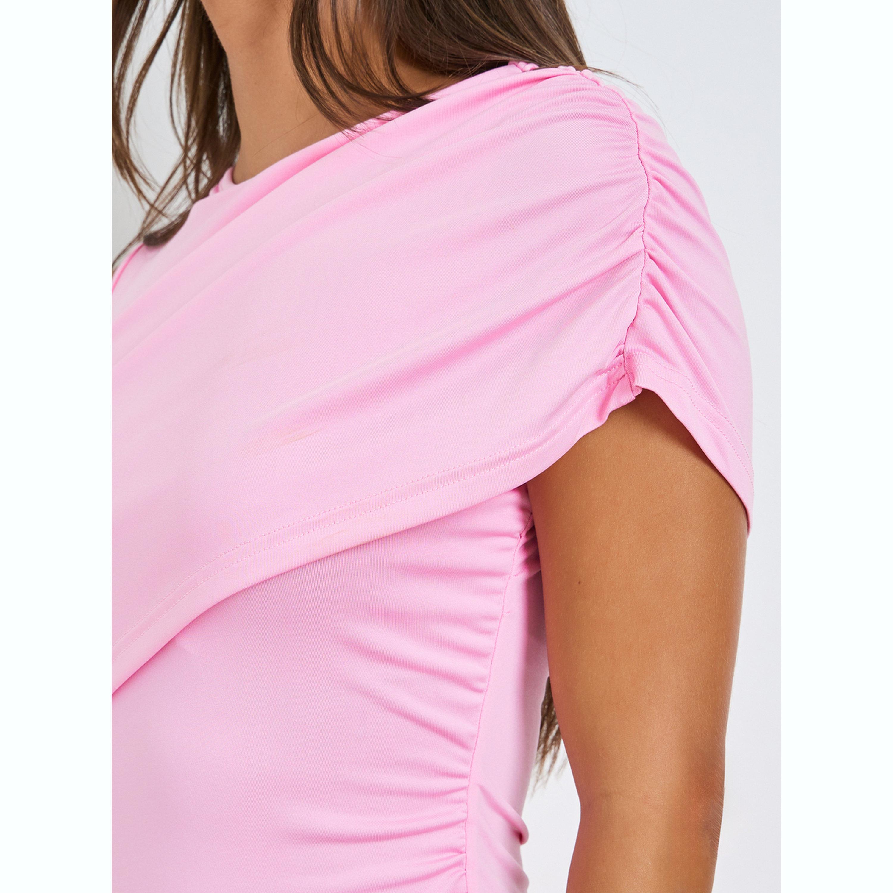Styli Pink Irregular Shawl Sleeve A-Line Maxi Dress-women-clothing-dresses-image-5