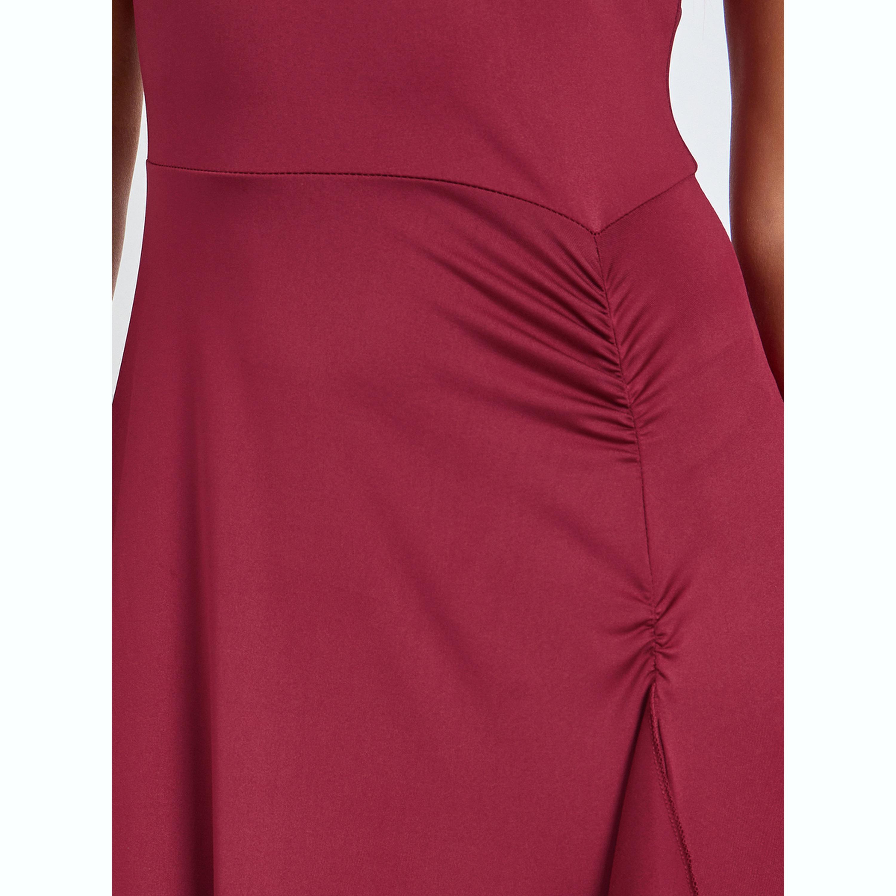 فستان طويل بلا أكمام وتفاصيل كشكش عنابي-women-clothing-dresses-image-5