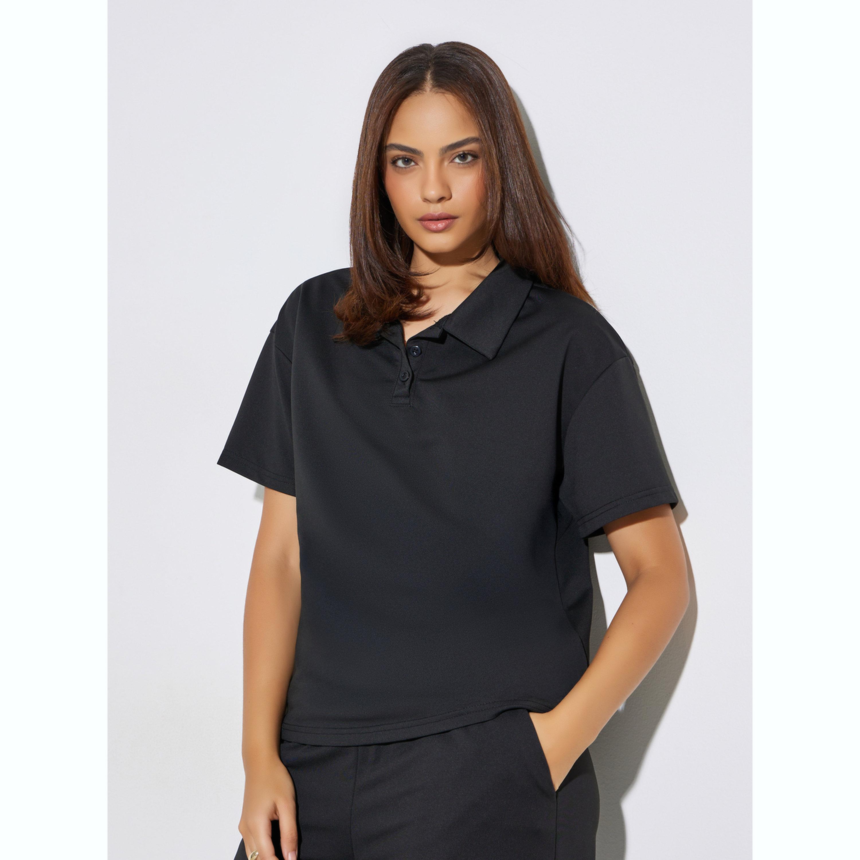 طقم منسق من جوغر بأرجل واسعة وتيشيرت بولو-women-clothing-coordsets-image-3