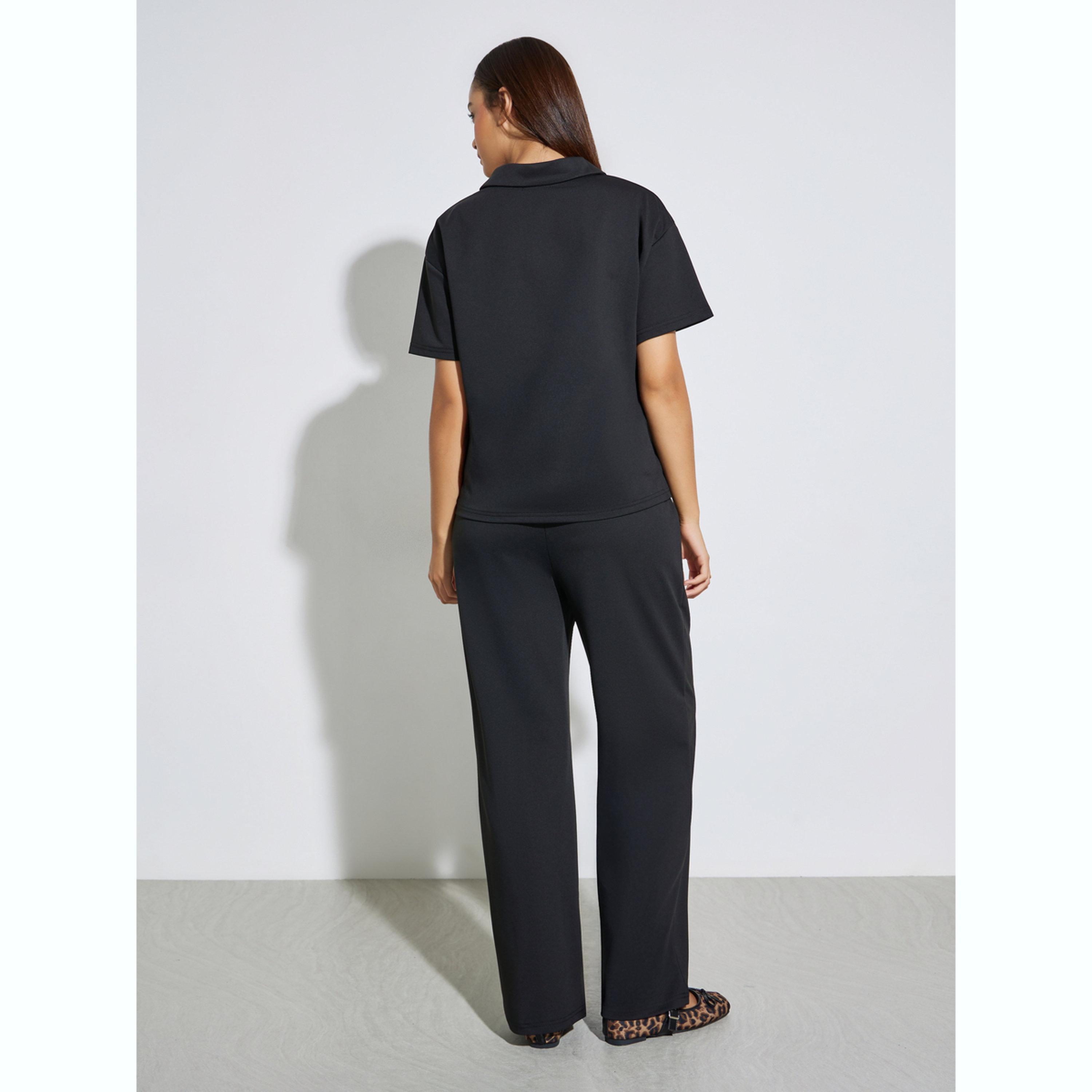 طقم منسق من جوغر بأرجل واسعة وتيشيرت بولو-women-clothing-coordsets-image-4