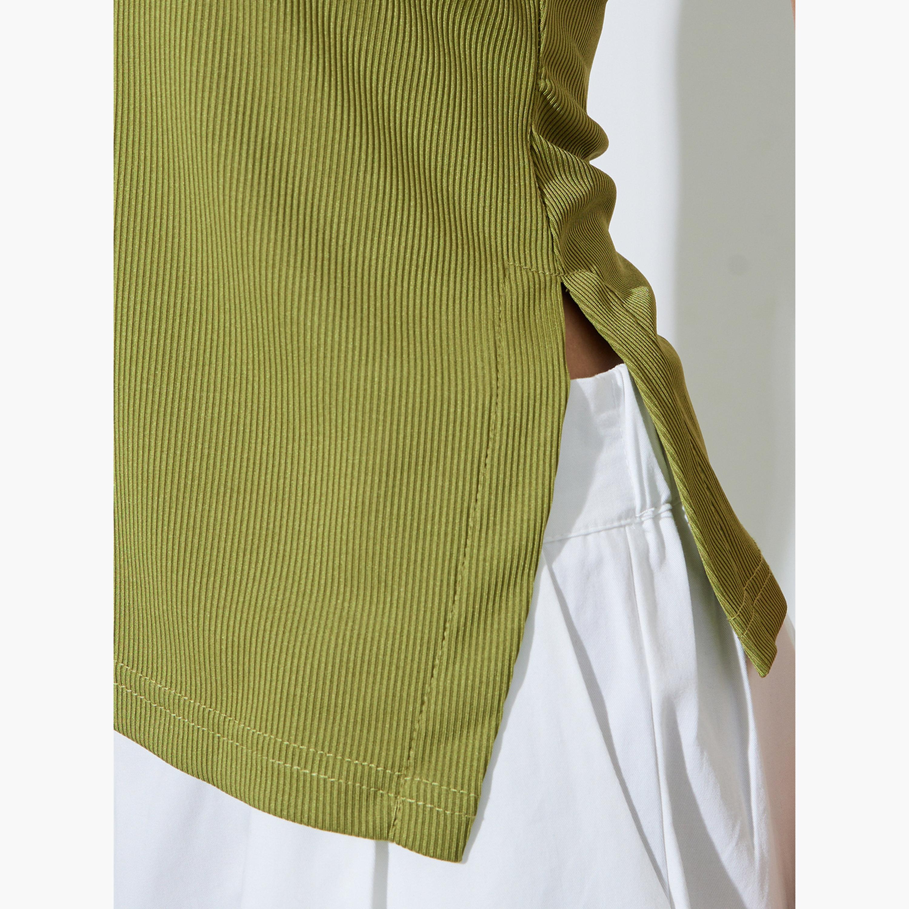 Styli Green Ribbed Asymmetric Hem Cami Top-women-clothing-shirtsandblouses-blouses-image-6