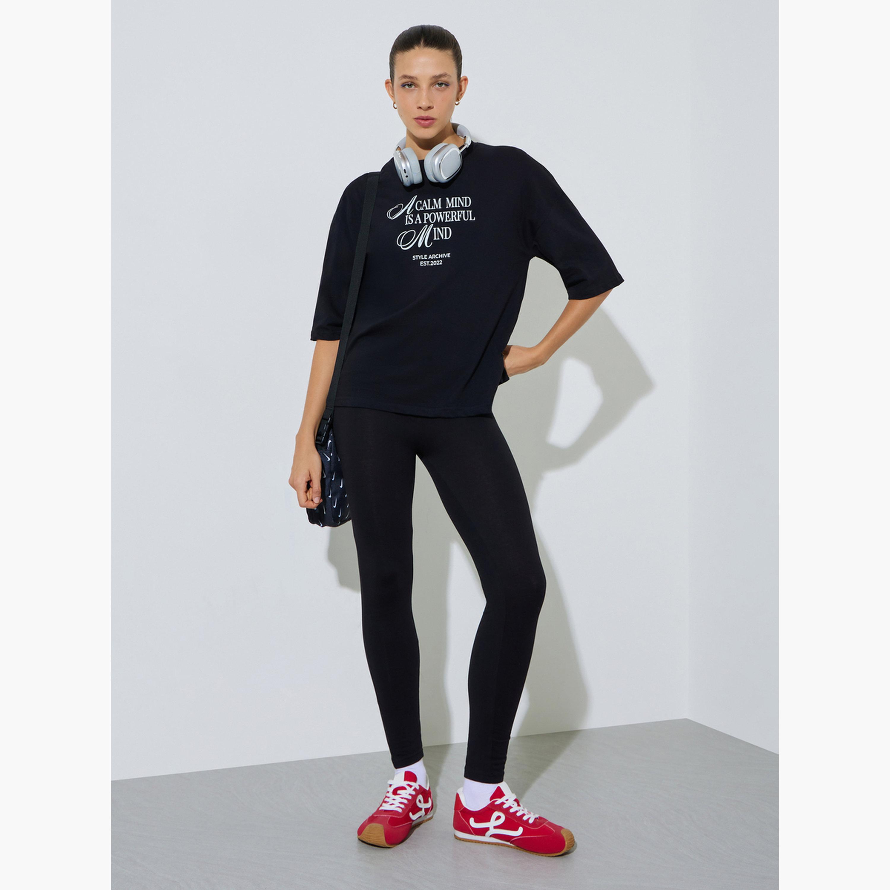 Styli Slogan Print Oversized T-Shirt and Leggings Co-Ords-women-clothing-coordsets-image-1