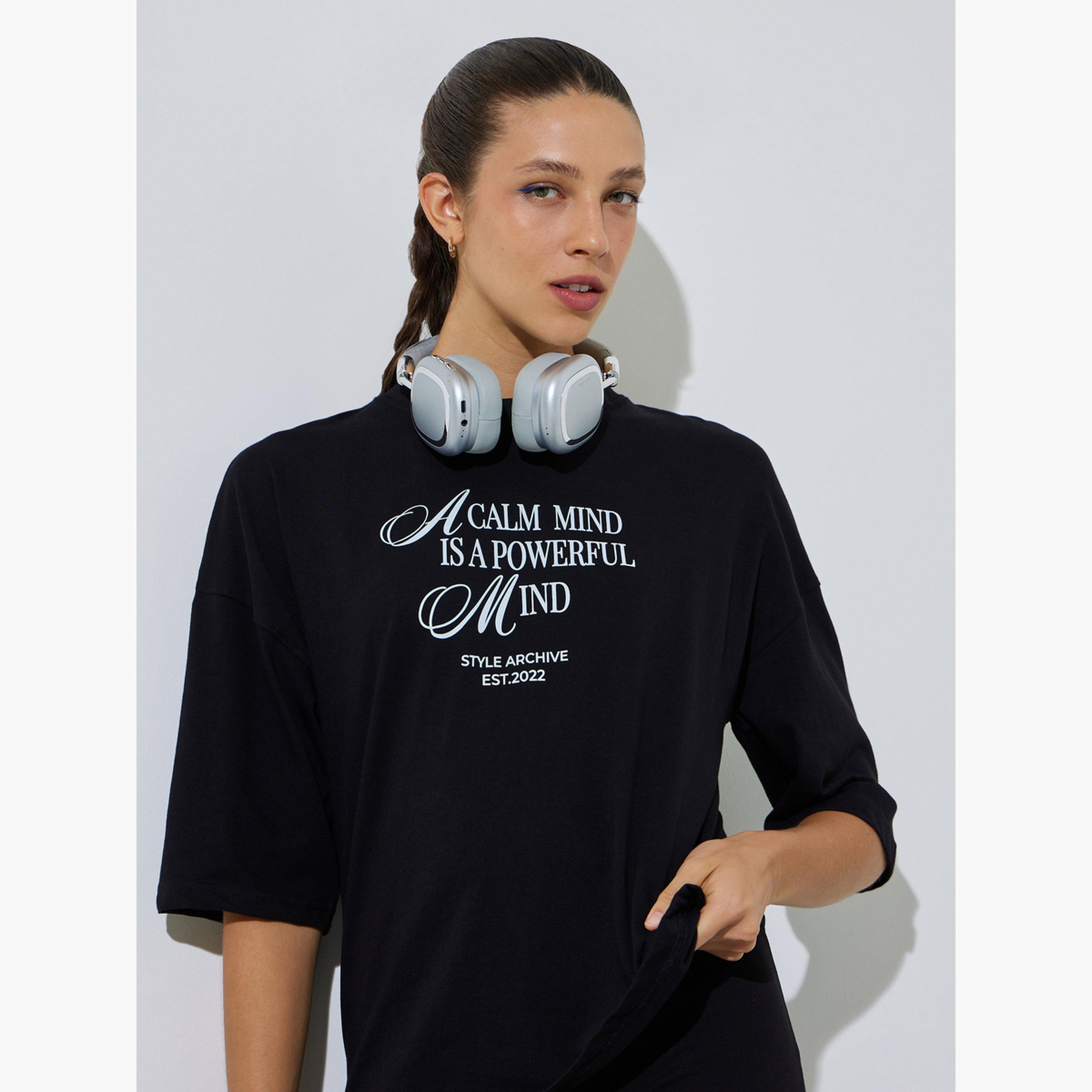 Styli Slogan Print Oversized T-Shirt and Leggings Co-Ords-women-clothing-coordsets-image-2