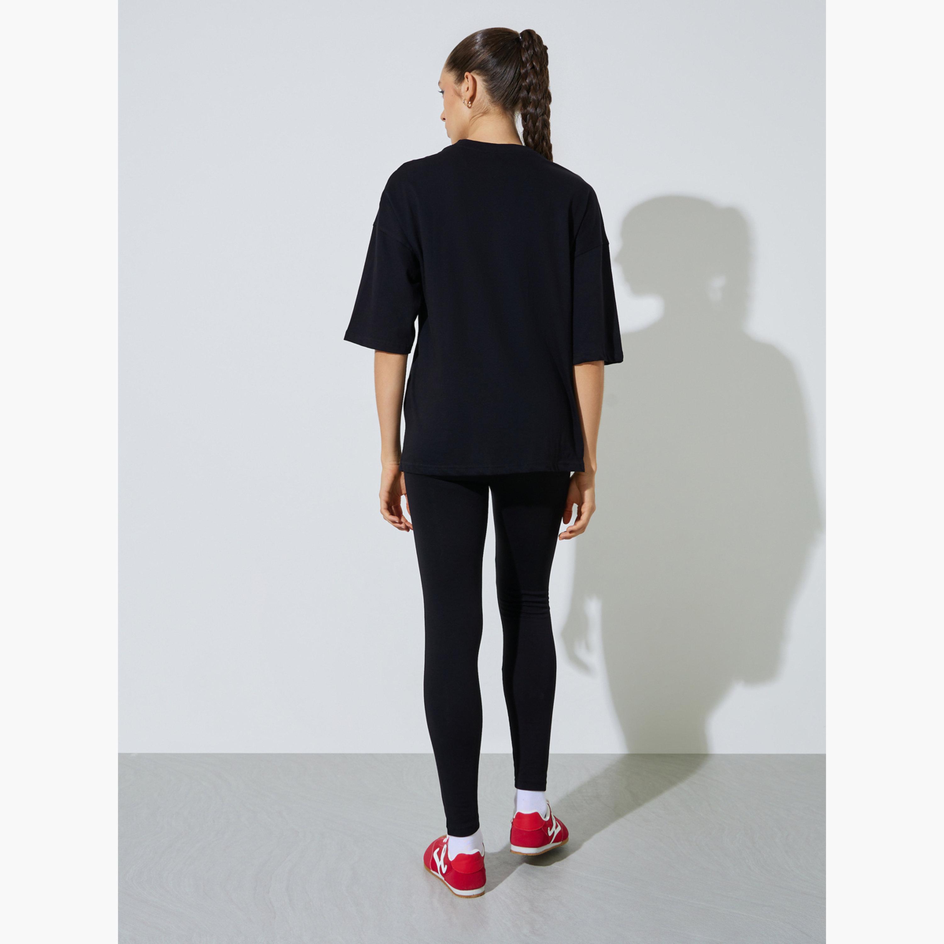 Styli Slogan Print Oversized T-Shirt and Leggings Co-Ords-women-clothing-coordsets-image-3
