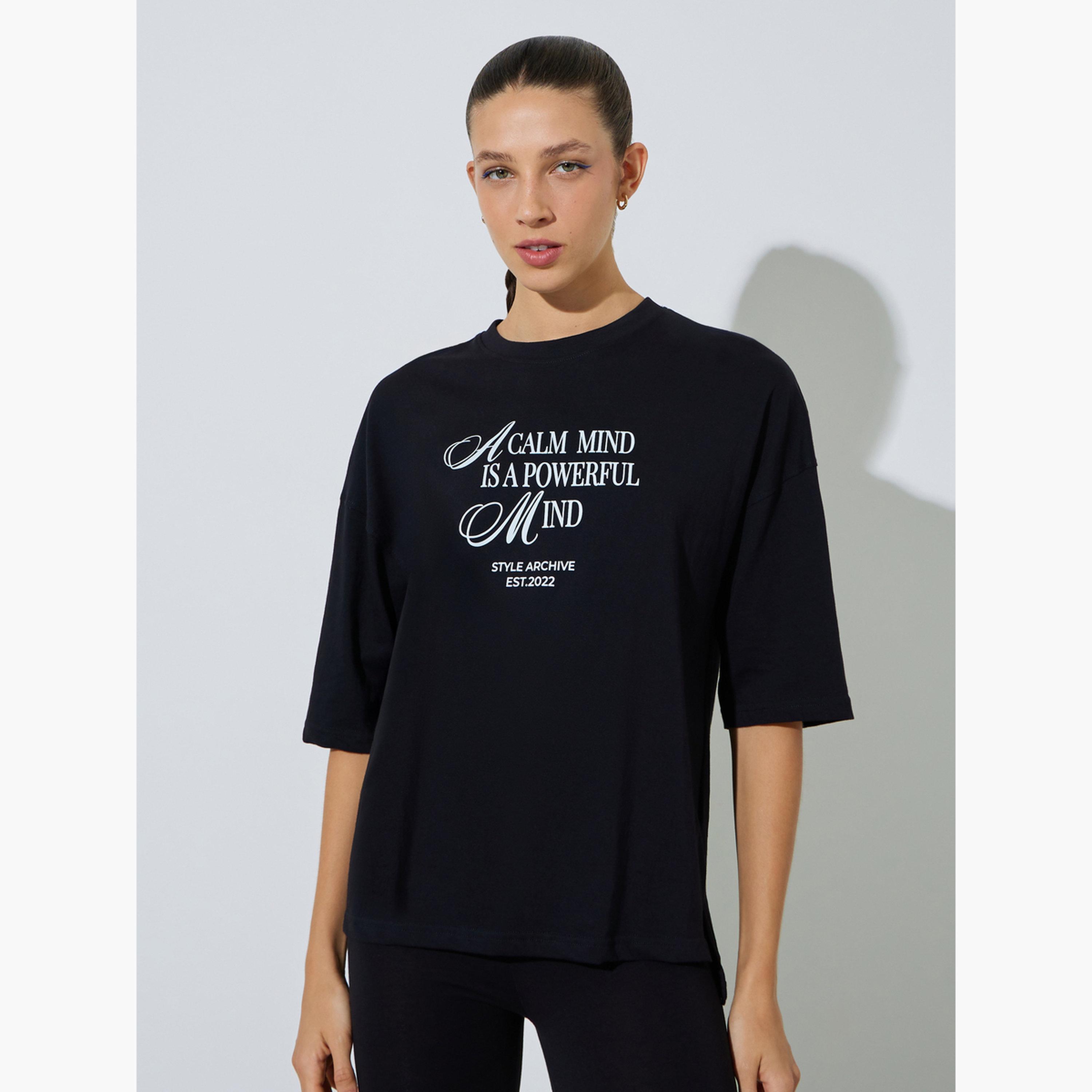 Styli Slogan Print Oversized T-Shirt and Leggings Co-Ords-women-clothing-coordsets-image-4