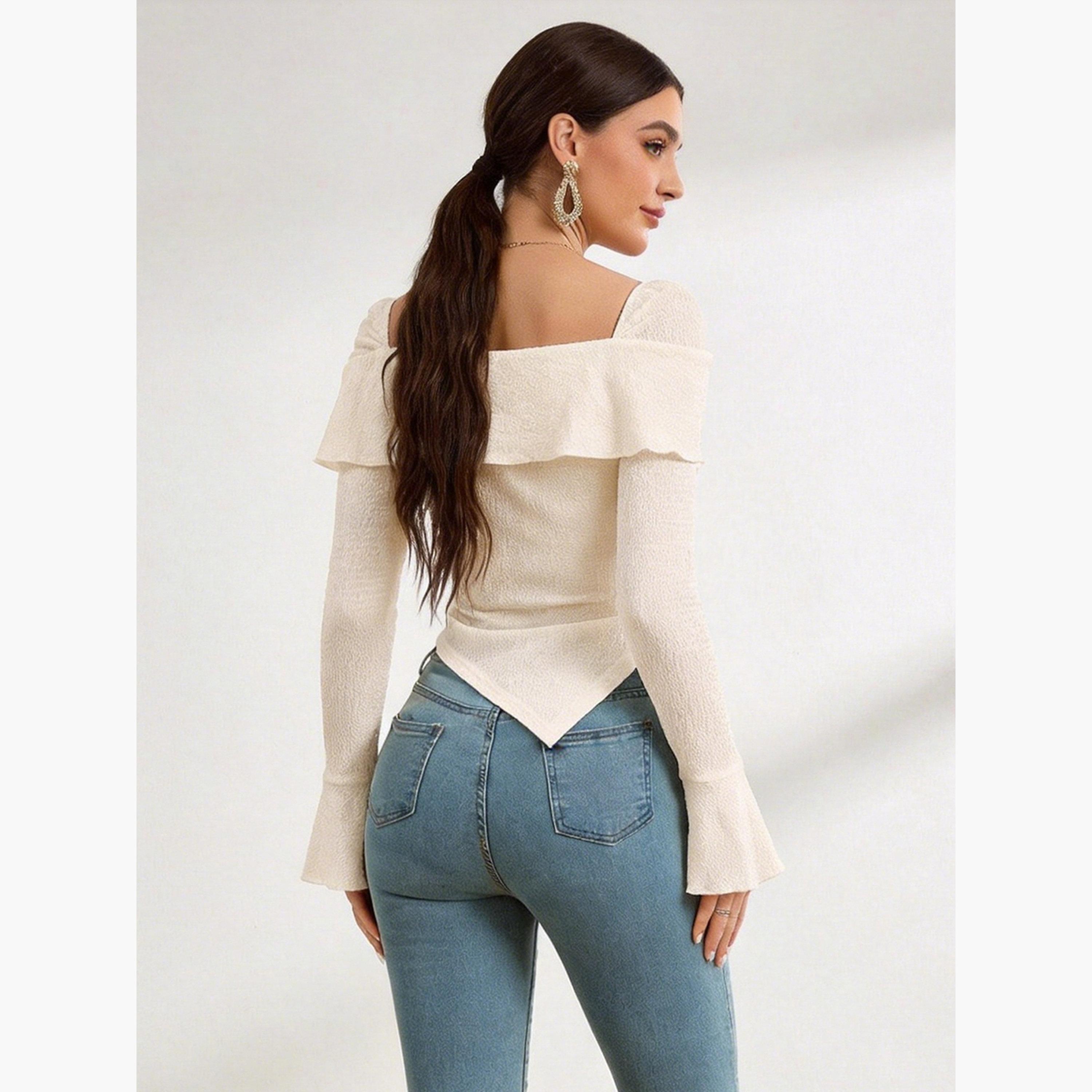 Take Two Cream Asymmetric Neck Fitted Knit Top-women-clothing-shirtsandblouses-blouses-image-5
