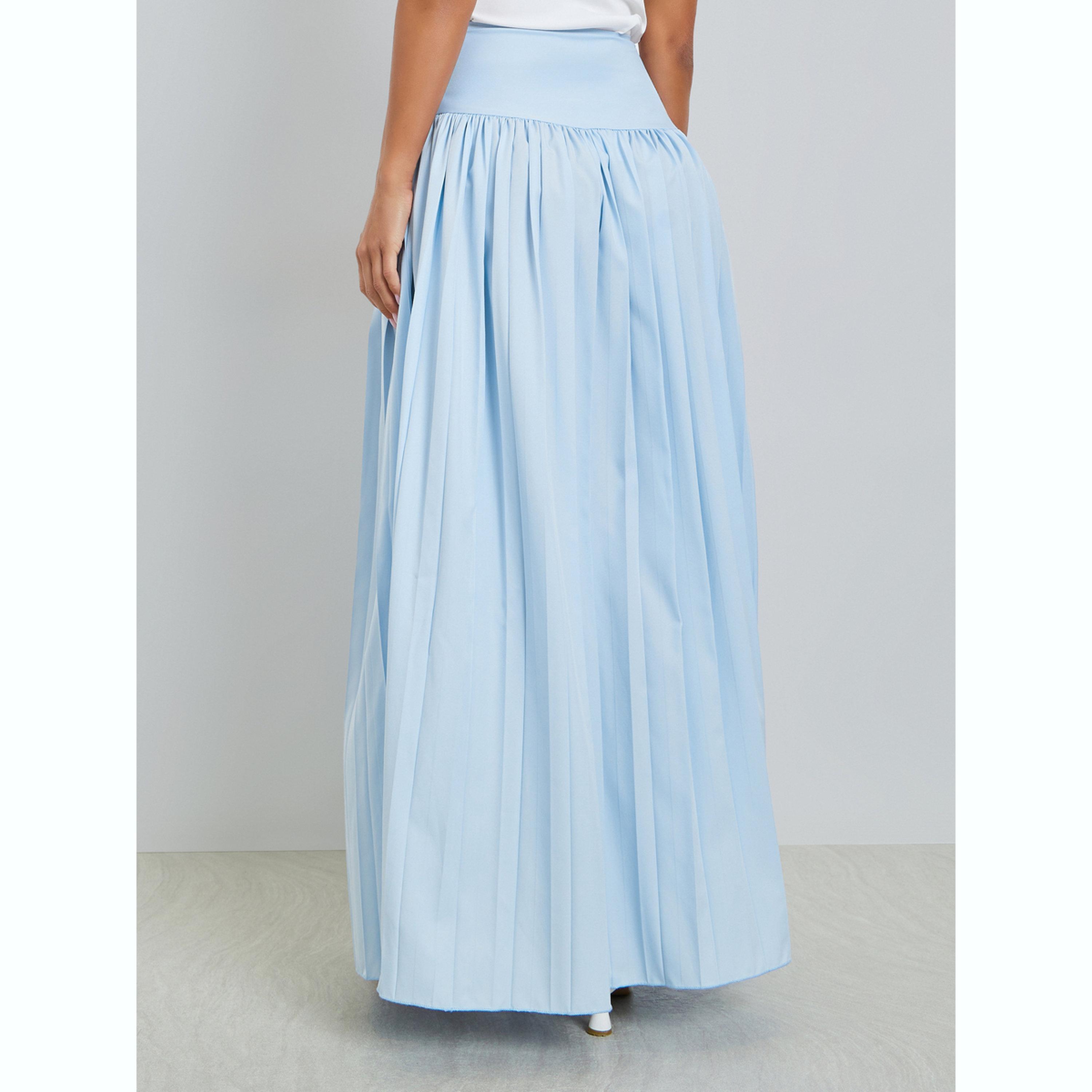 Styli Blue Wide Waistband Pleated Maxi Skirt-women-clothing-bottoms-skirts-image-4