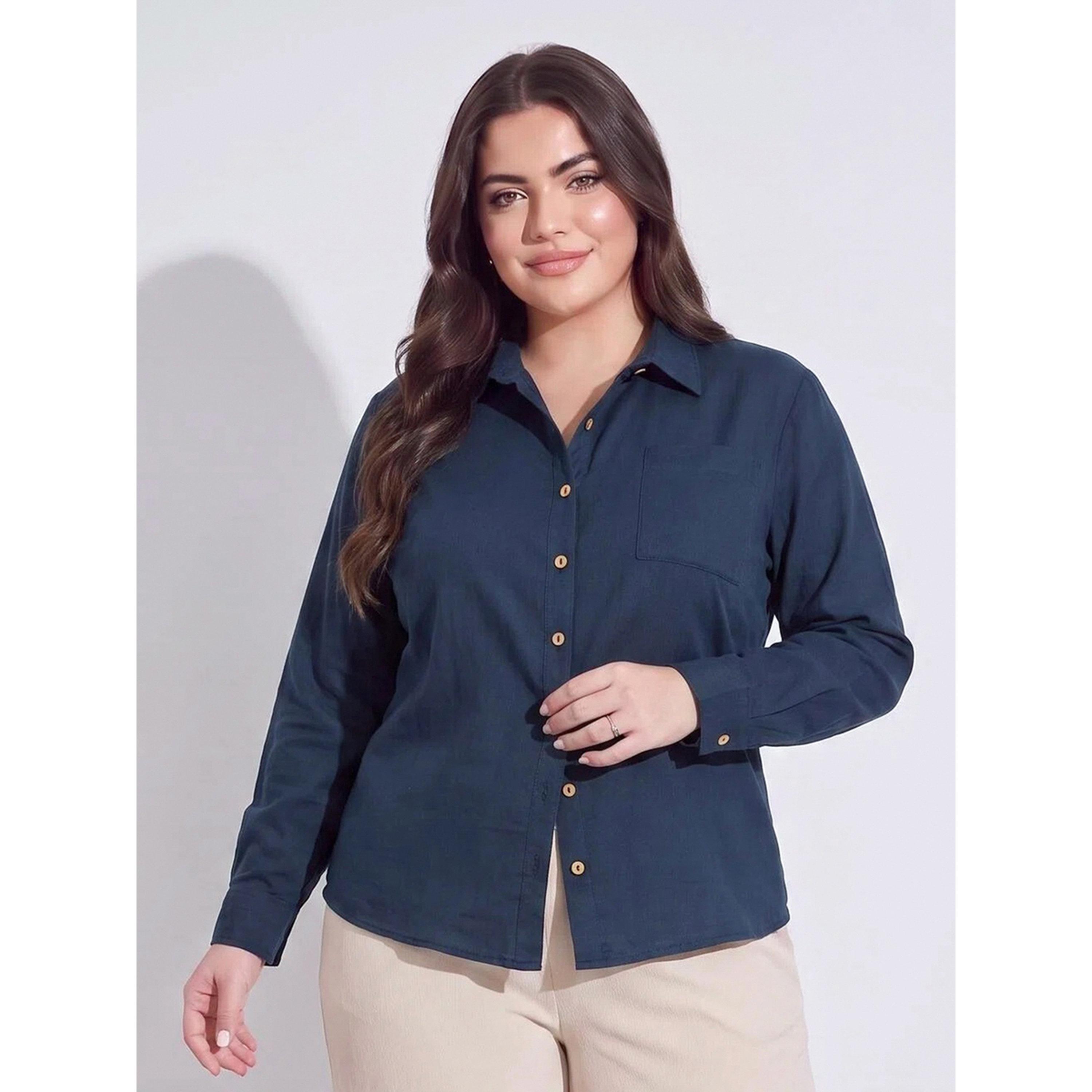 ستايلي - قميص طويل فضفاض بكتفين منسدلين كحلي 213-women-clothing-shirtsandblouses-shirts-image-1