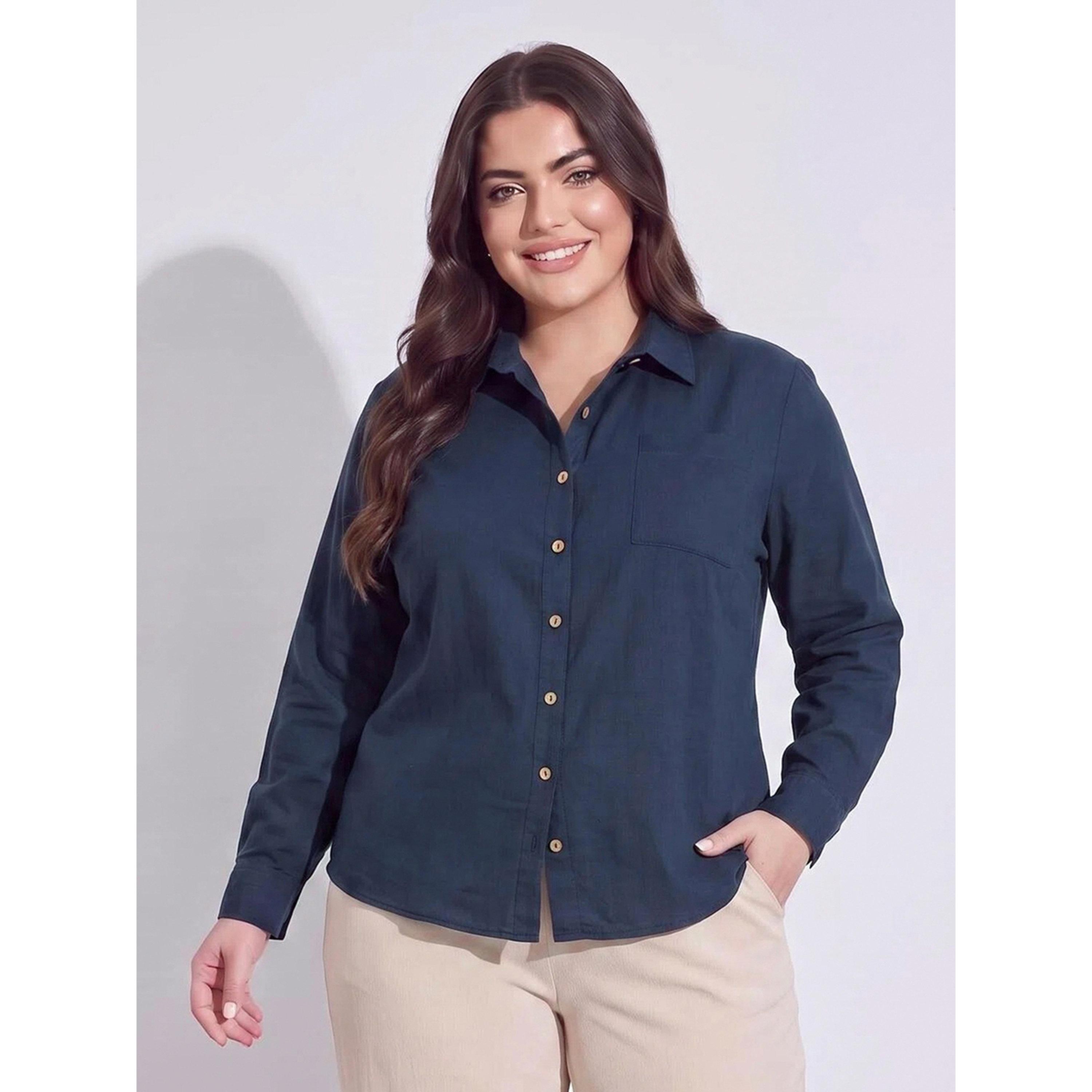 ستايلي - قميص طويل فضفاض بكتفين منسدلين كحلي 213-women-clothing-shirtsandblouses-shirts-image-3