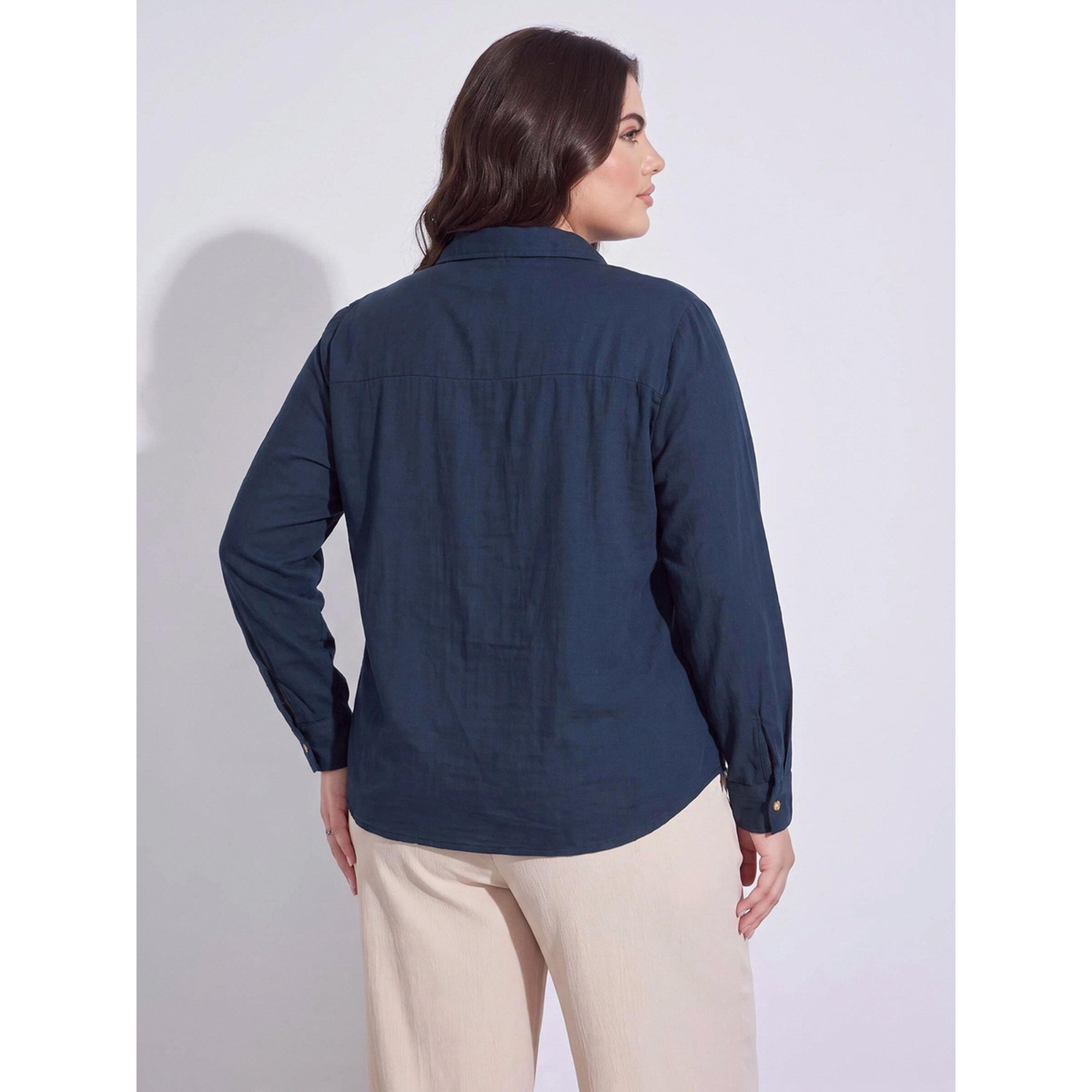 ستايلي - قميص طويل فضفاض بكتفين منسدلين كحلي 213-women-clothing-shirtsandblouses-shirts-image-4