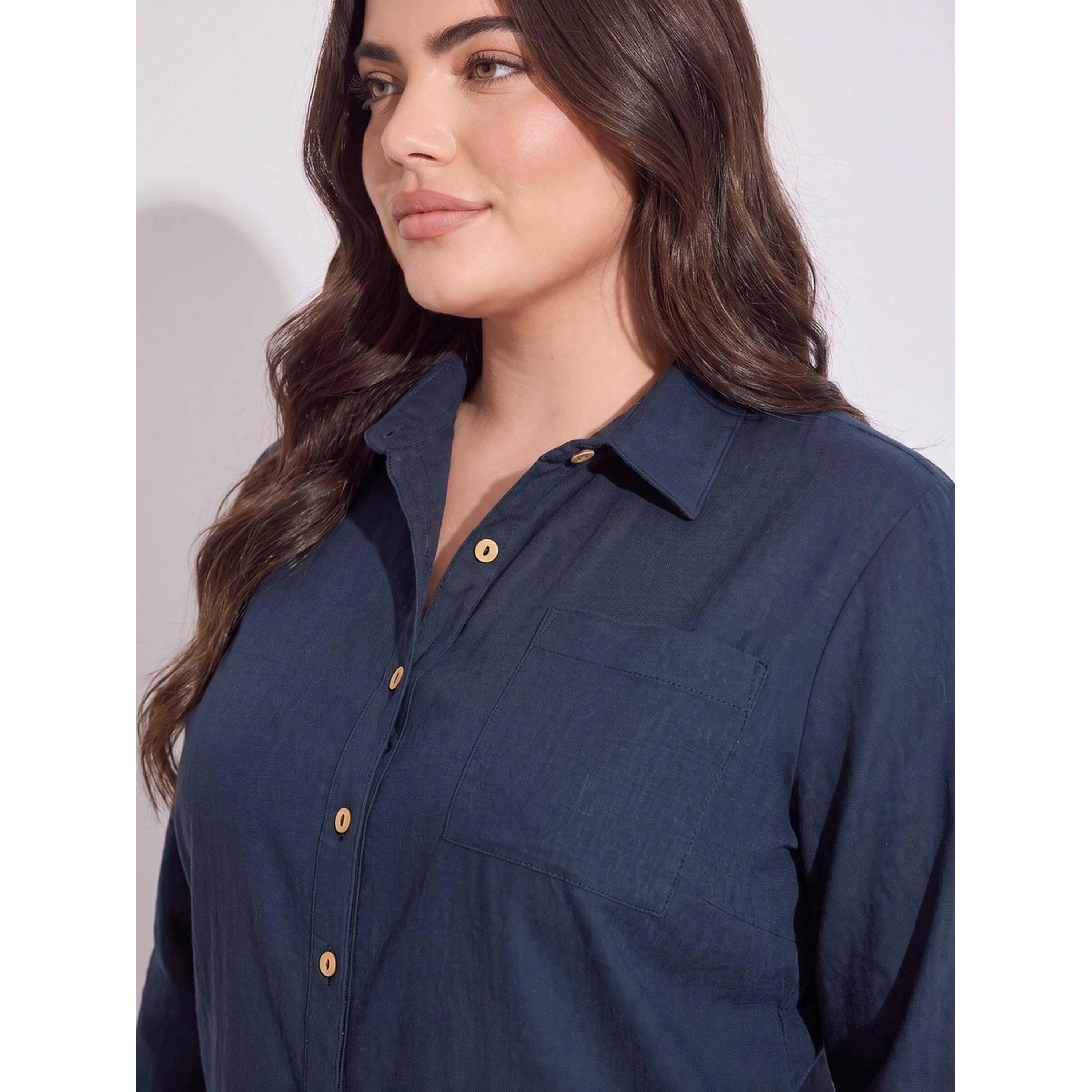 ستايلي - قميص طويل فضفاض بكتفين منسدلين كحلي 213-women-clothing-shirtsandblouses-shirts-image-5