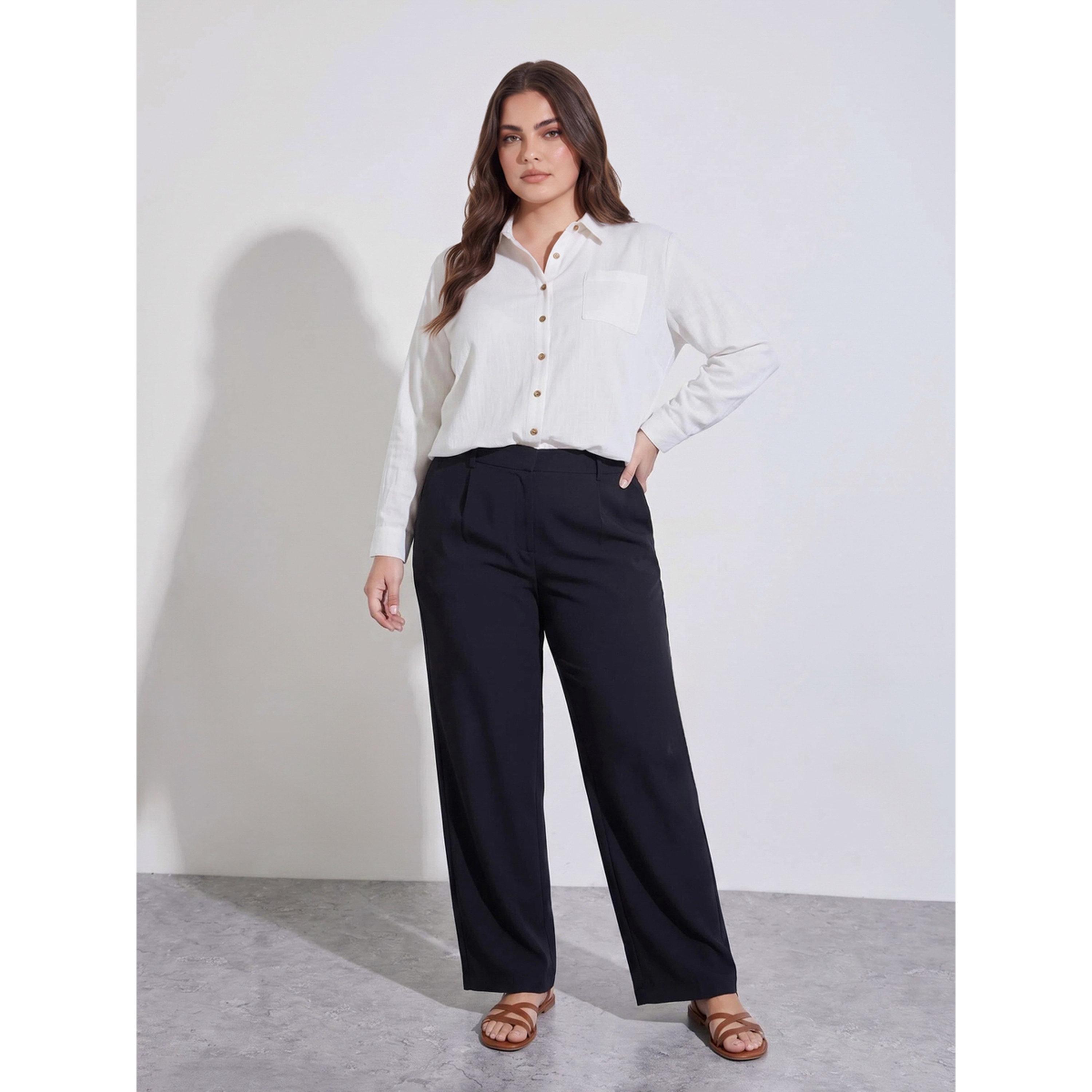 Styli Plus Size Off White Solid Pocket Detail Oversized Shirt-women-clothing-shirtsandblouses-shirts-image-2