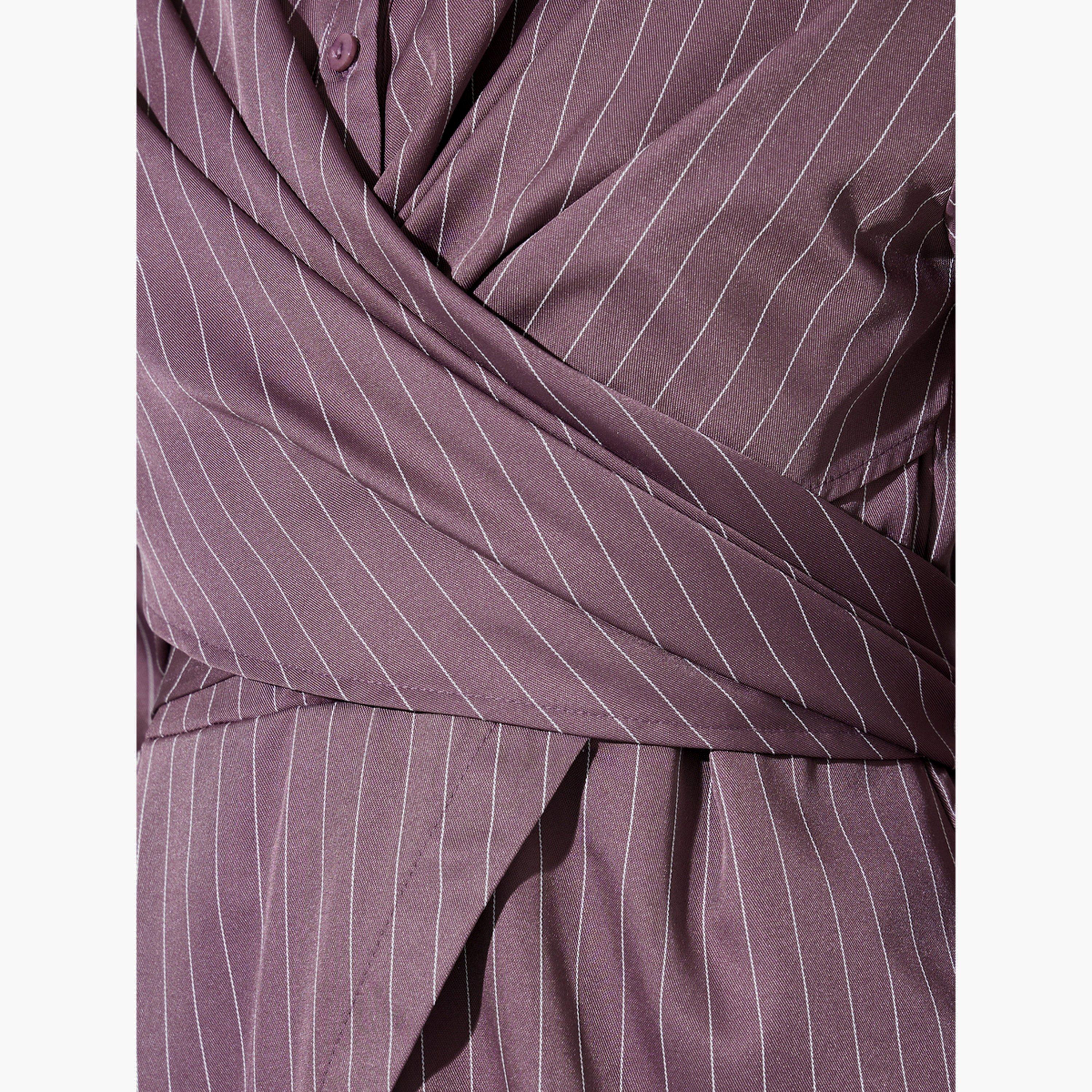 ستايلي - قميص بني مخطط بأكمام طويلة ملفوف-women-clothing-shirtsandblouses-blouses-image-5