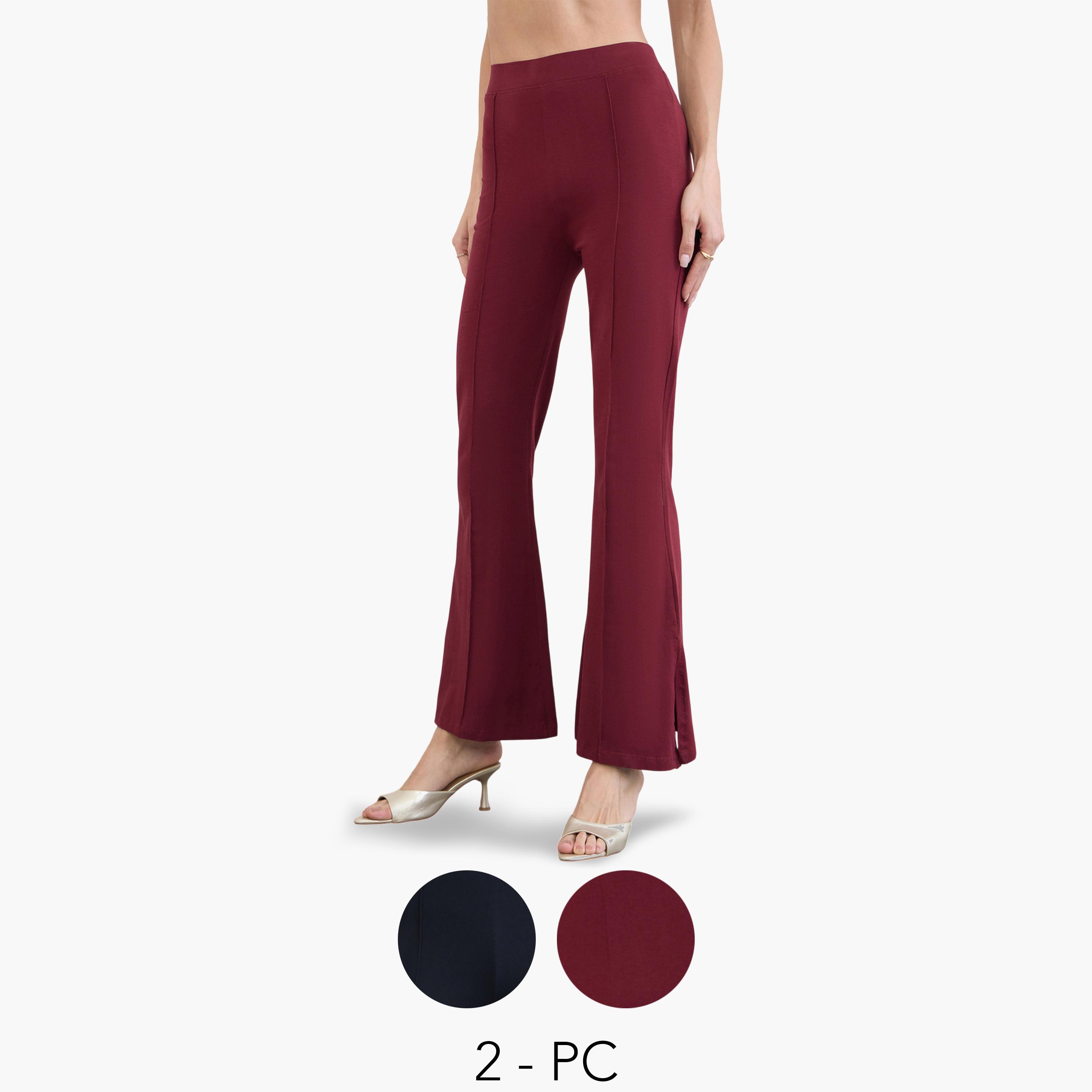 ستايلي - عبوة من قطعتين - بنطلون ضيق واسع بلون موحد-women-clothing-bottoms-leggings-image-1
