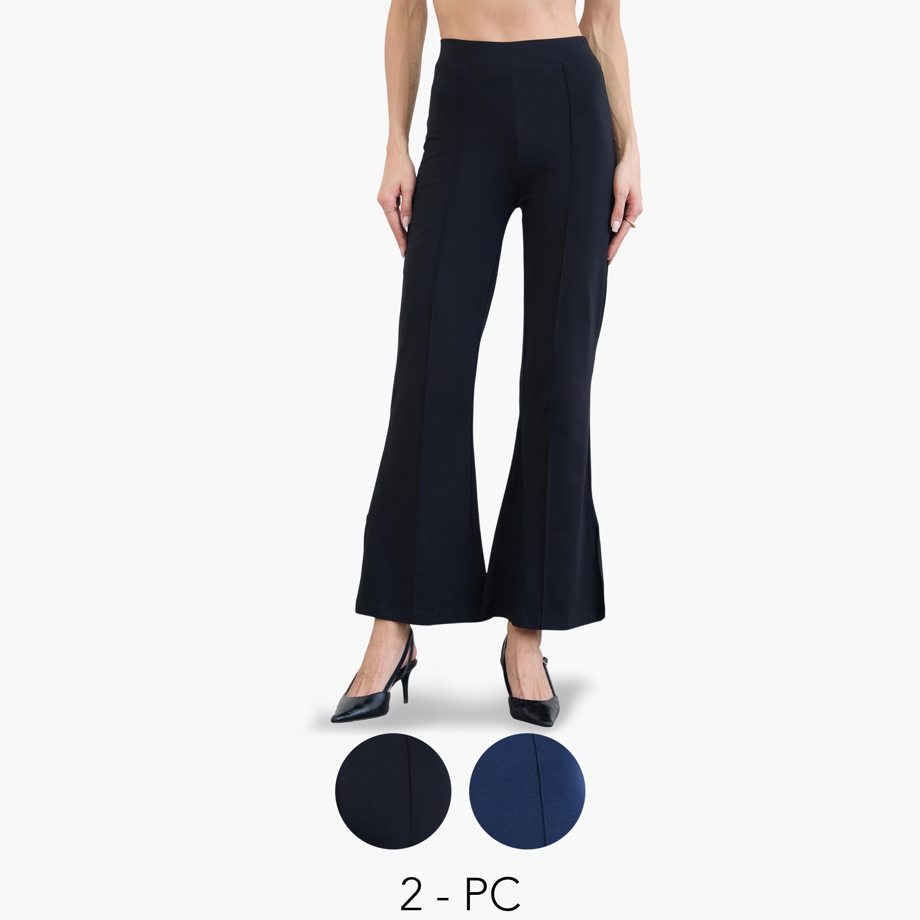 Styli Pack of 2 - Solid Flared Leggings-women-clothing-bottoms-leggings-image-1