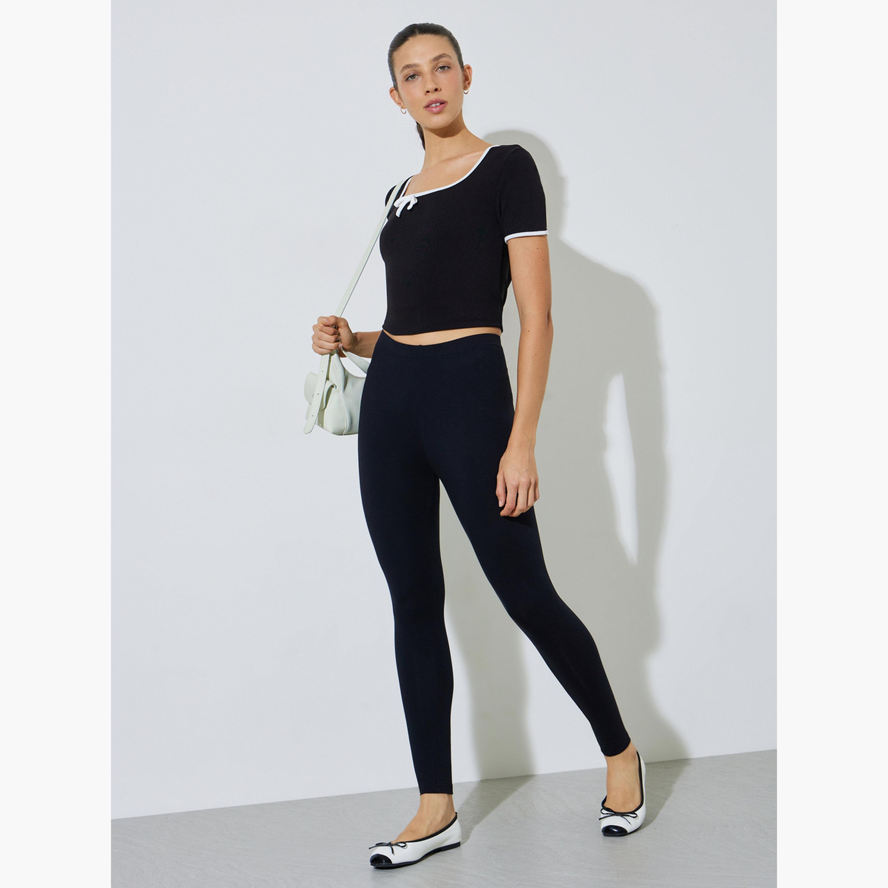 طقم من 2 ليقنز بطول الكاحل بلون سادة لون أسود ورمادي داكن-women-clothing-bottoms-leggings-image-2