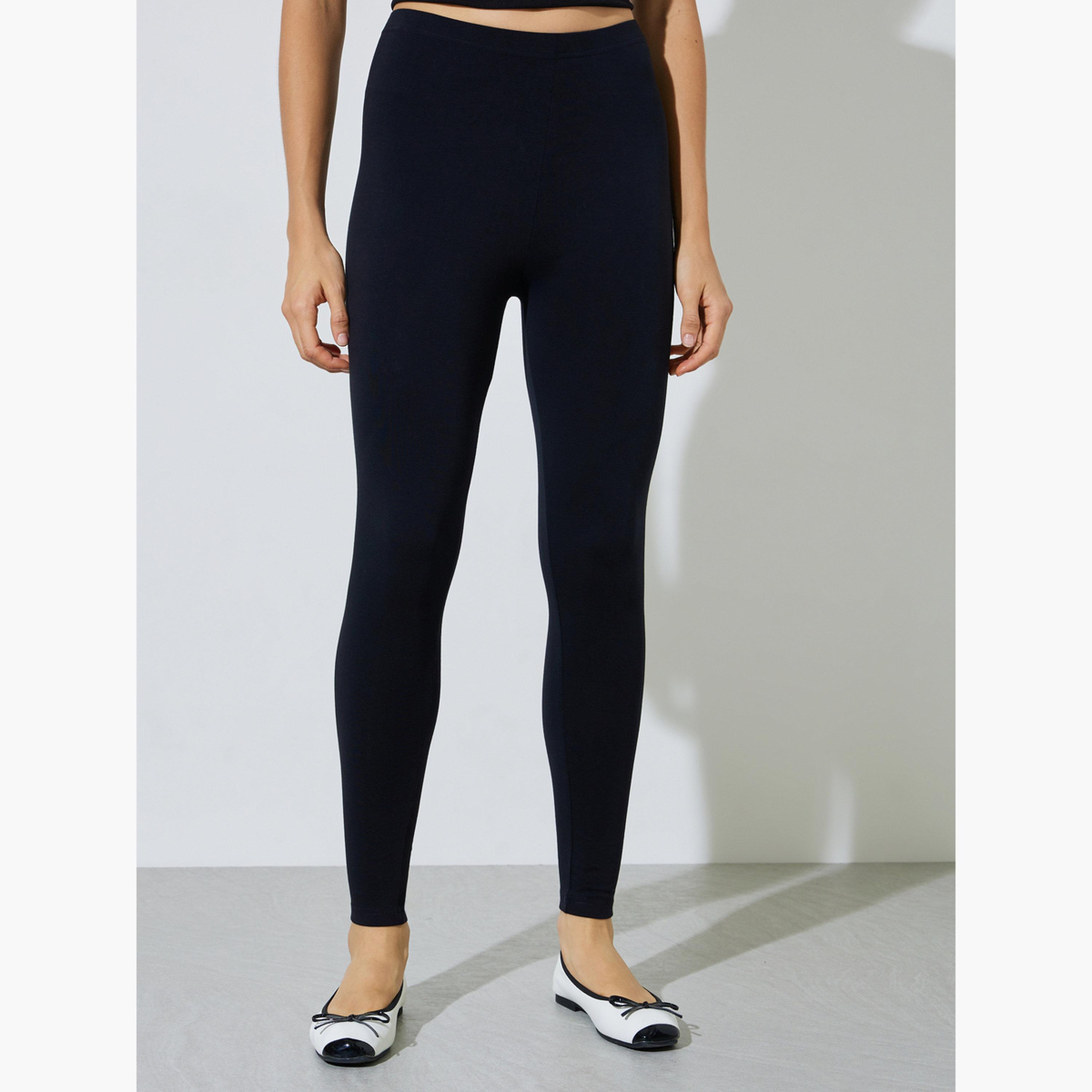 طقم من 2 ليقنز بطول الكاحل بلون سادة لون أسود ورمادي داكن-women-clothing-bottoms-leggings-image-3