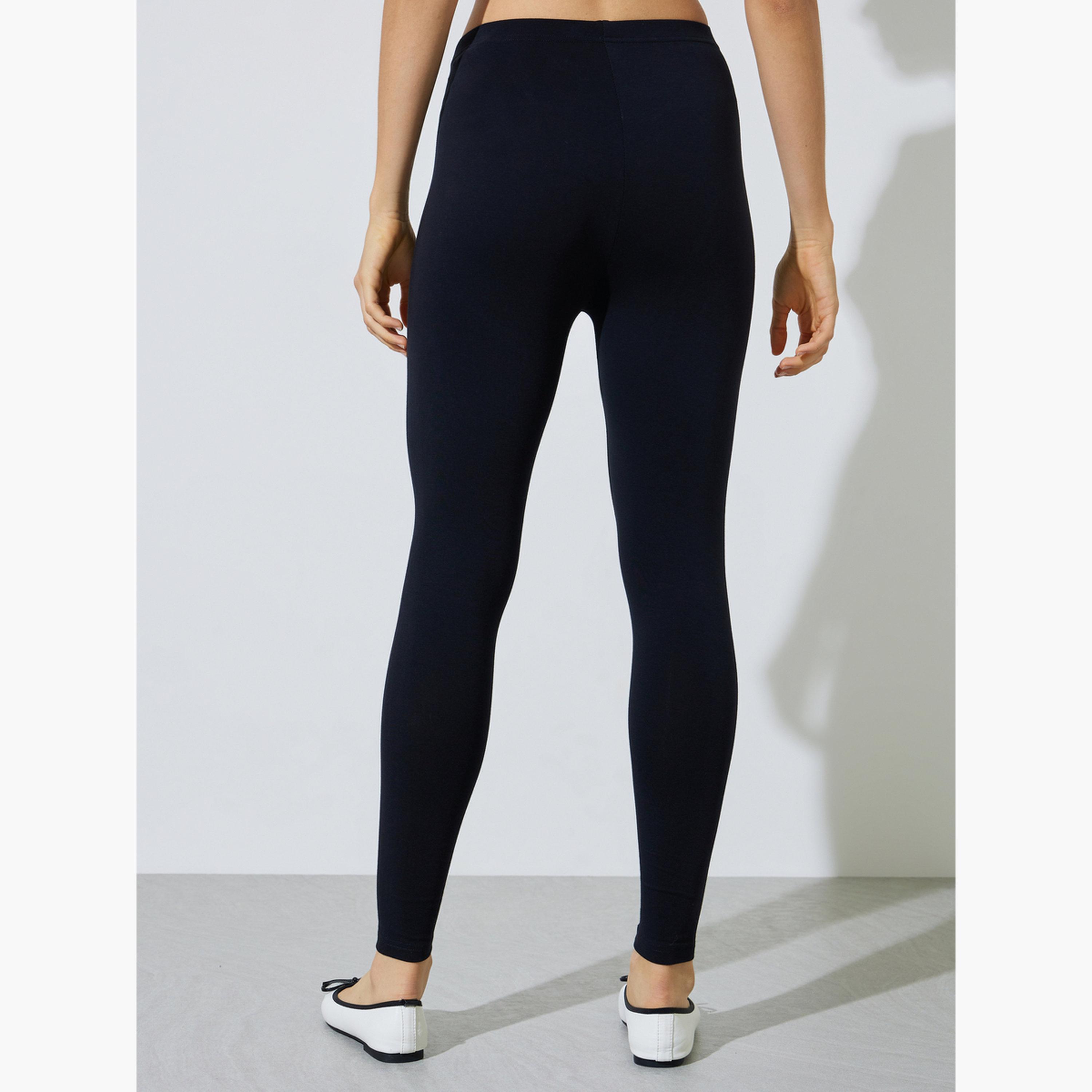 طقم من 2 ليقنز بطول الكاحل بلون سادة لون أسود ورمادي داكن-women-clothing-bottoms-leggings-image-5