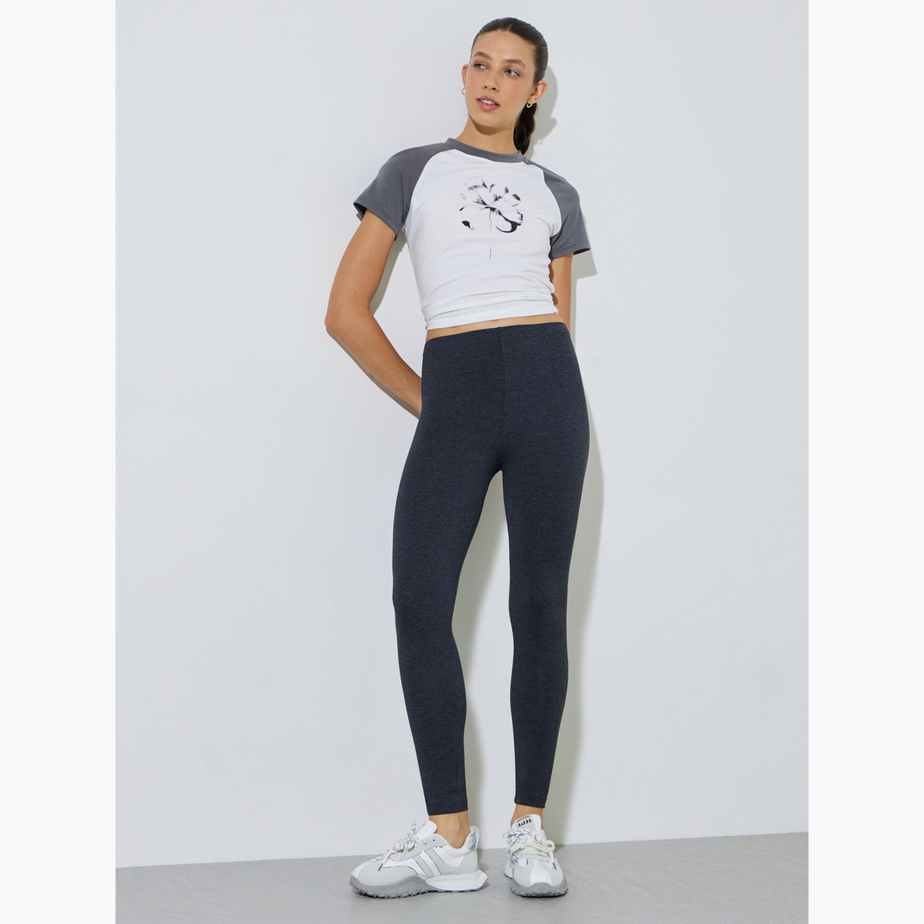 طقم من 2 ليقنز بطول الكاحل بلون سادة لون أسود ورمادي داكن-women-clothing-bottoms-leggings-image-6