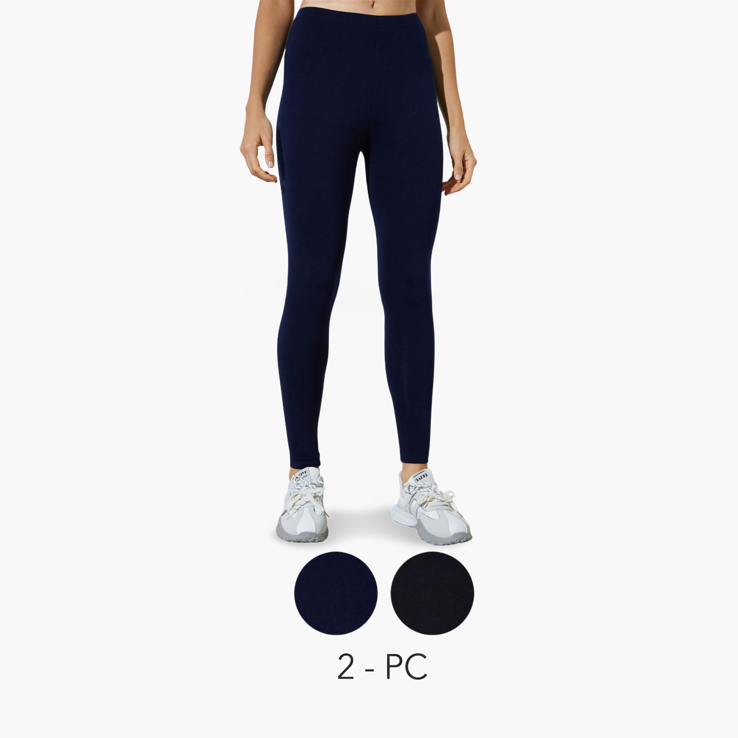 Styli Pack of 2 - Black and Navy Blue Solid Ankle-Length Leggings-women-clothing-bottoms-leggings-image-1