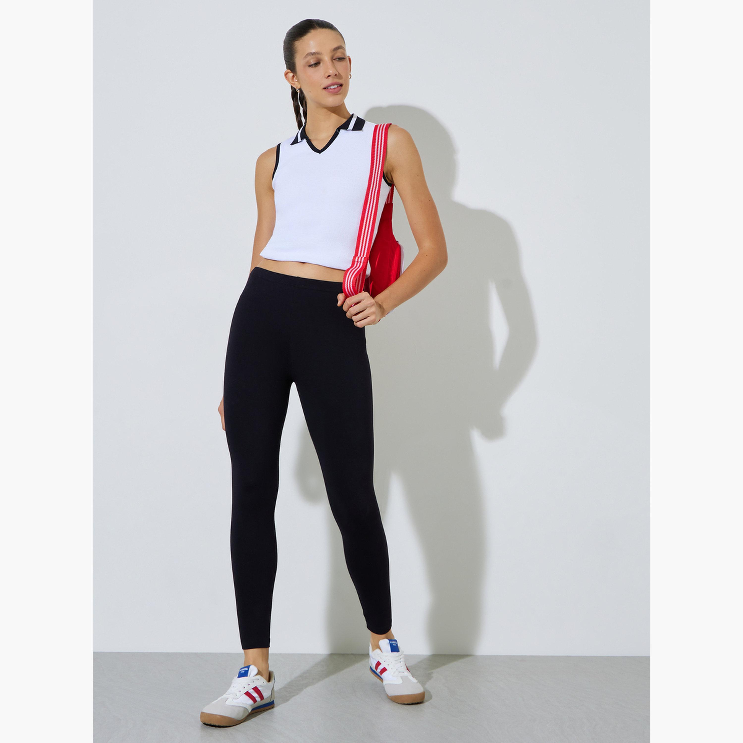 Styli Pack of 2 - Black and Navy Blue Solid Ankle-Length Leggings-women-clothing-bottoms-leggings-image-2