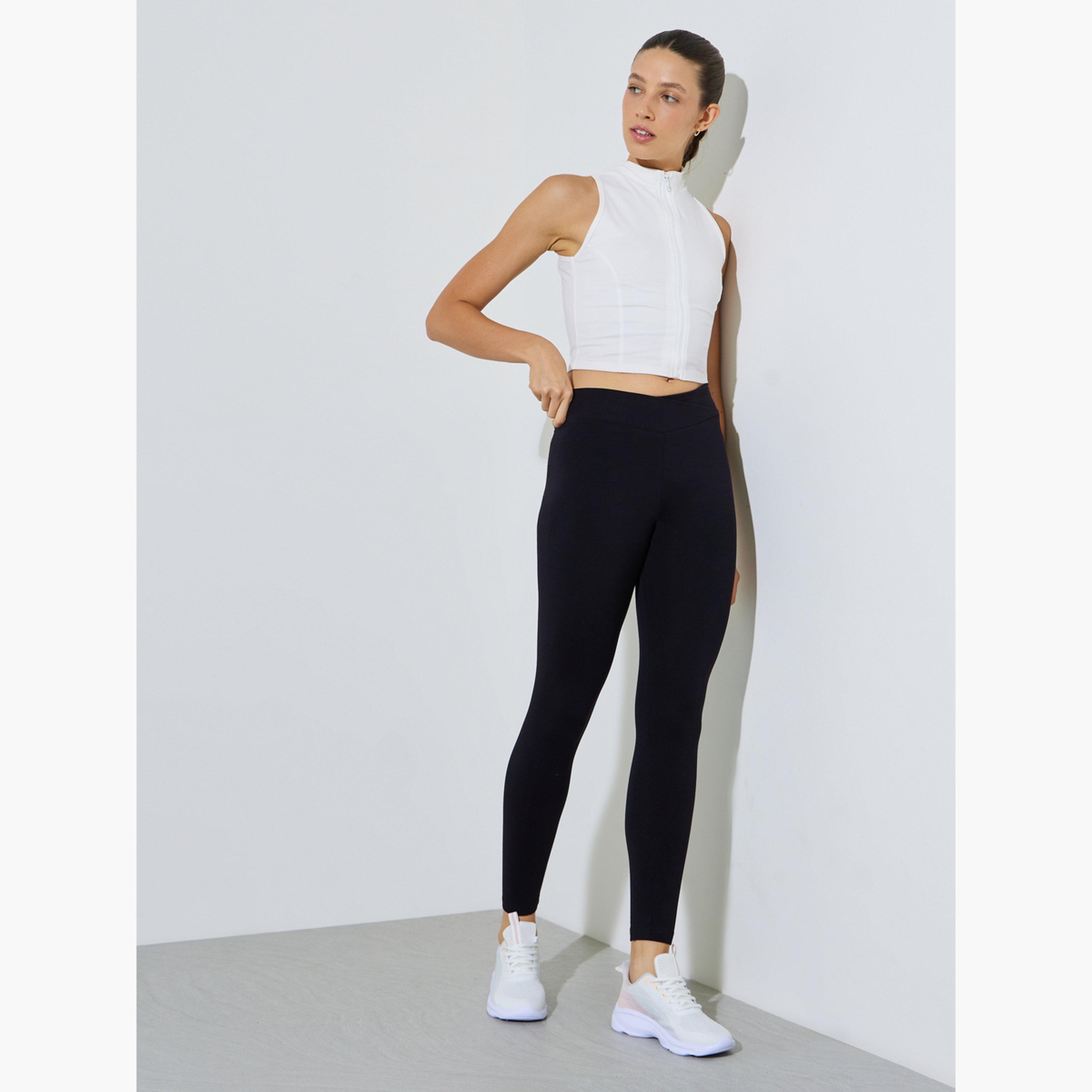 طقم من 2 ليقنز بقصة ضيقة بلون سادة لون أسود ورمادي داكن-women-clothing-bottoms-leggings-image-2