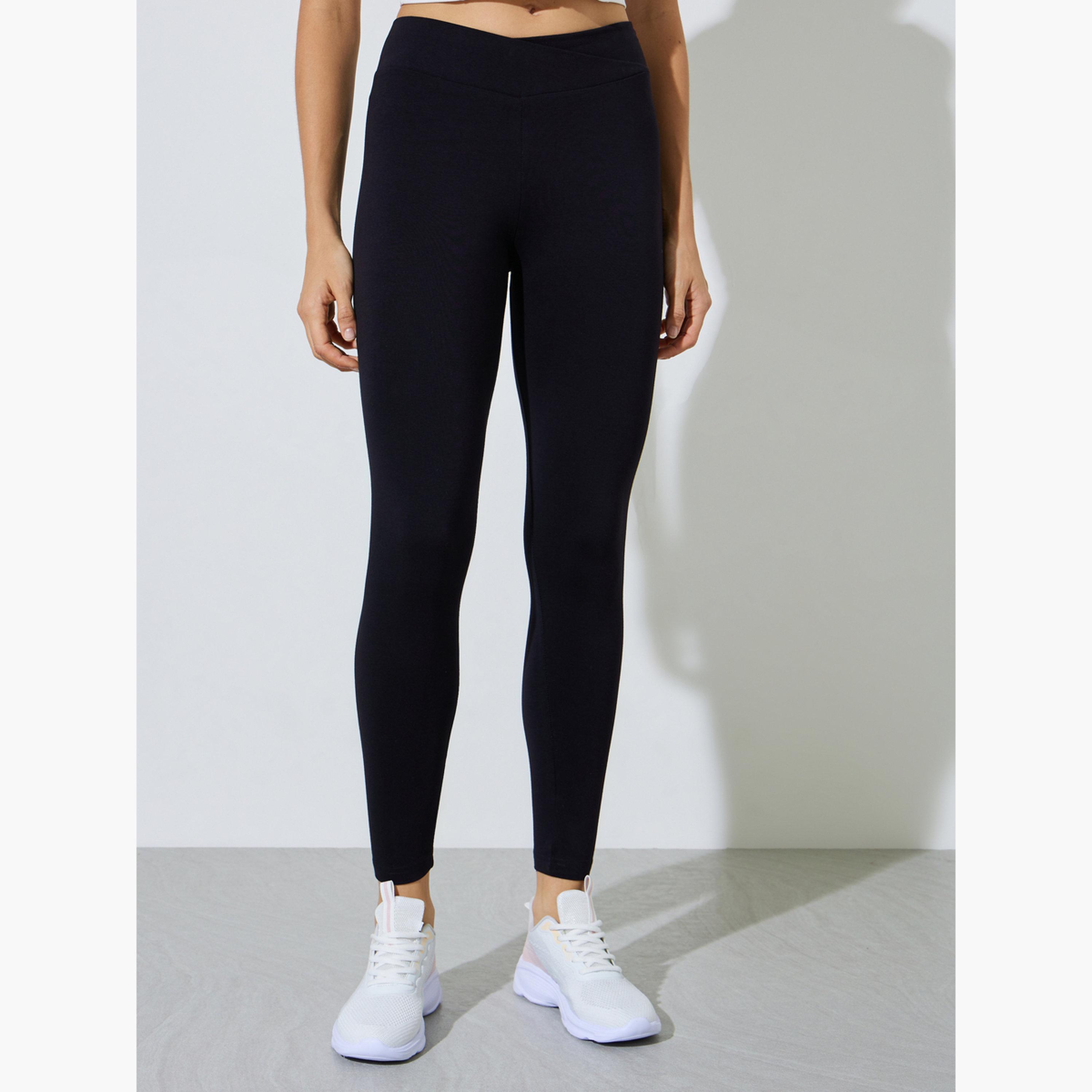 طقم من 2 ليقنز بقصة ضيقة بلون سادة لون أسود ورمادي داكن-women-clothing-bottoms-leggings-image-3