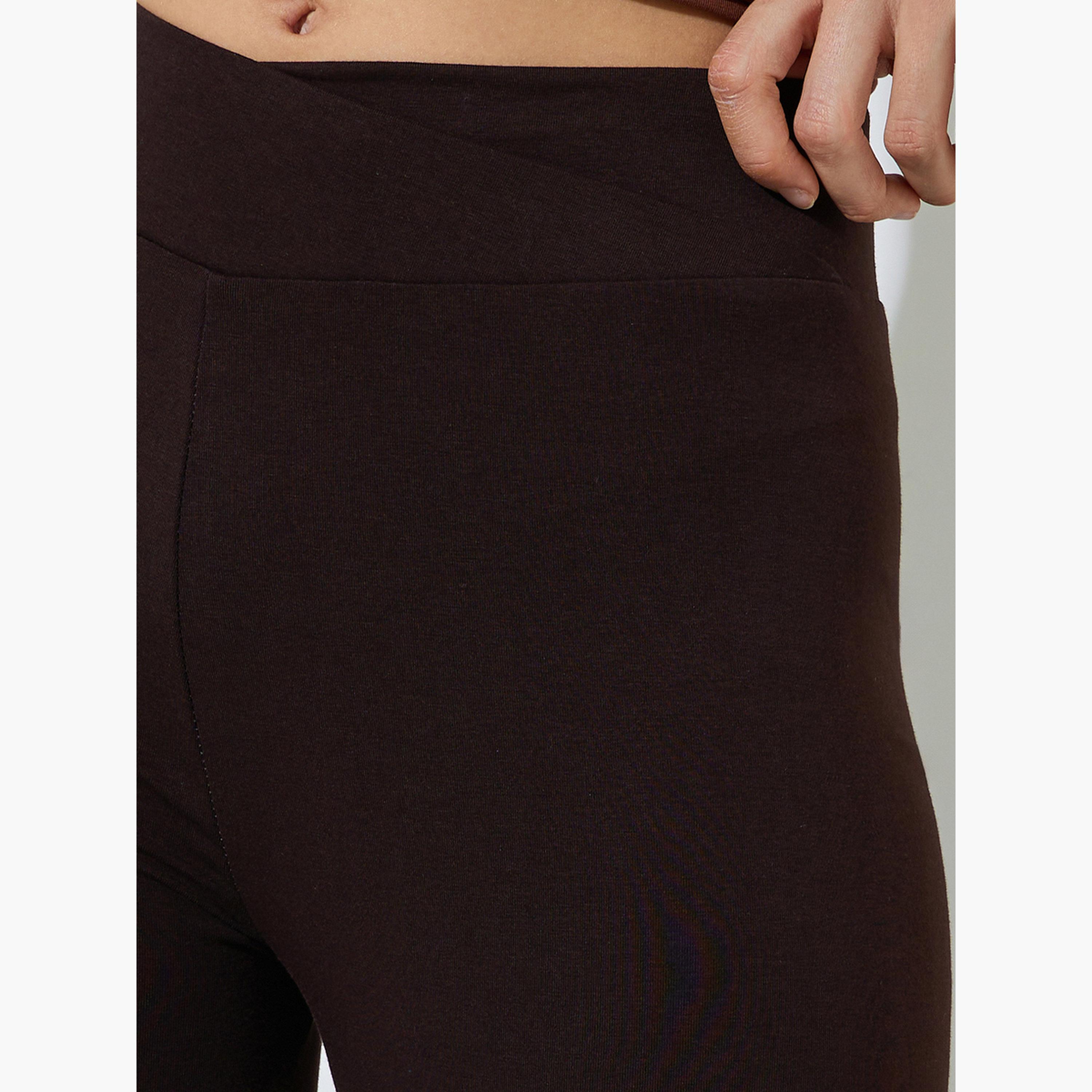 طقم من 2 ليقنز بقصة ضيقة بلون سادة لون أسود وبني-women-clothing-bottoms-leggings-image-4