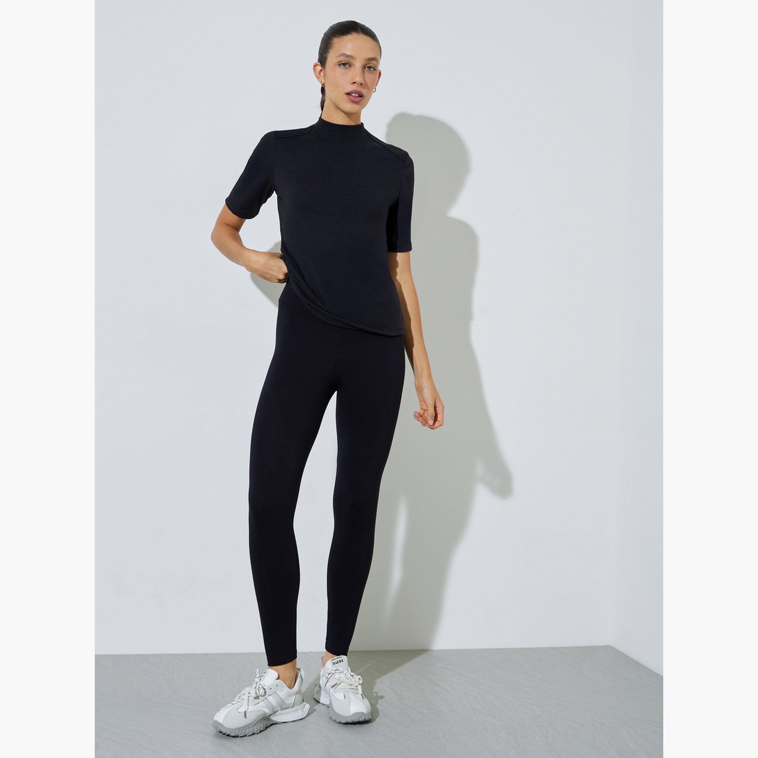 طقم من 2 ليقنز بقصة ضيقة بلون سادة لون أسود وبني-women-clothing-bottoms-leggings-image-6