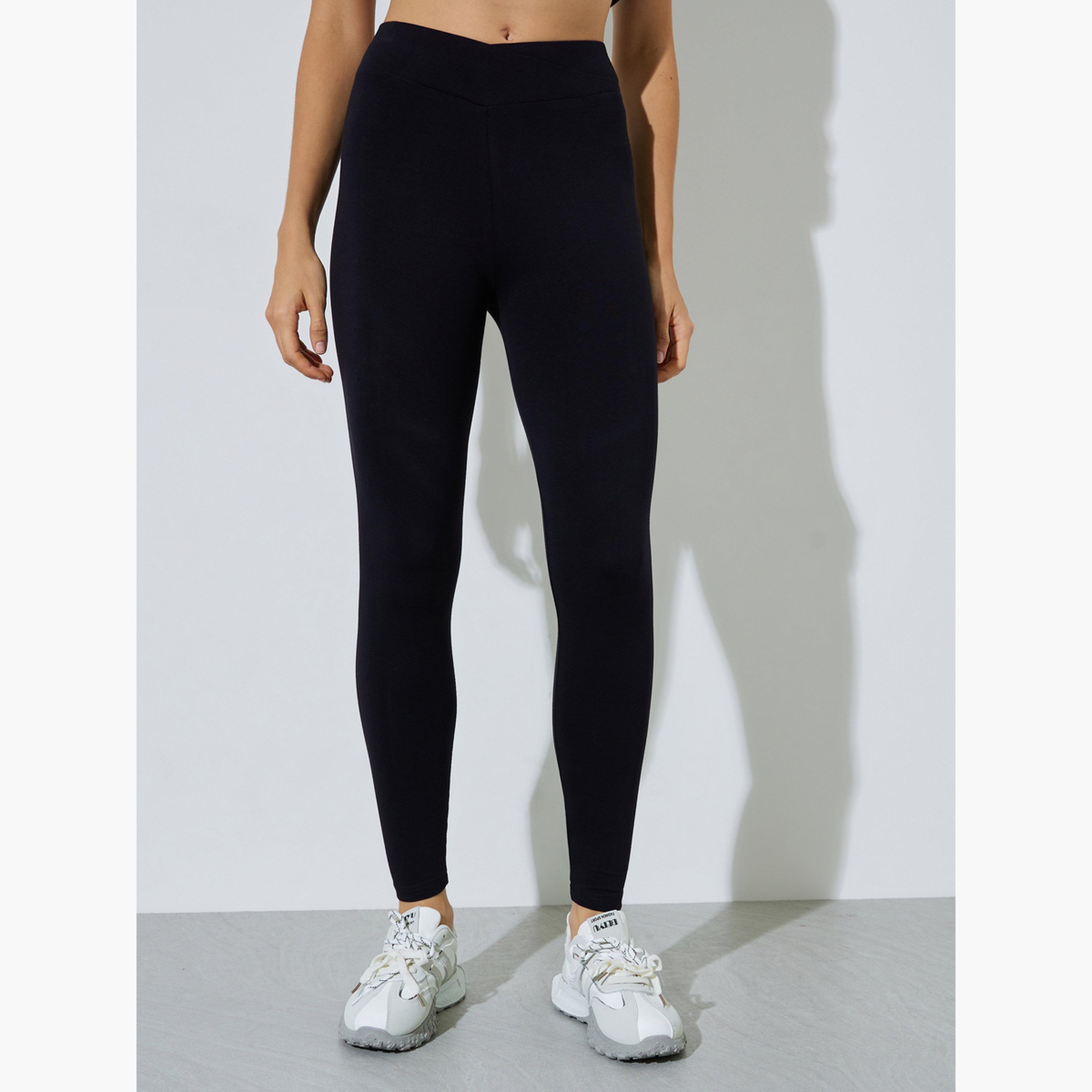 طقم من 2 ليقنز بقصة ضيقة بلون سادة لون أسود وبني-women-clothing-bottoms-leggings-image-7