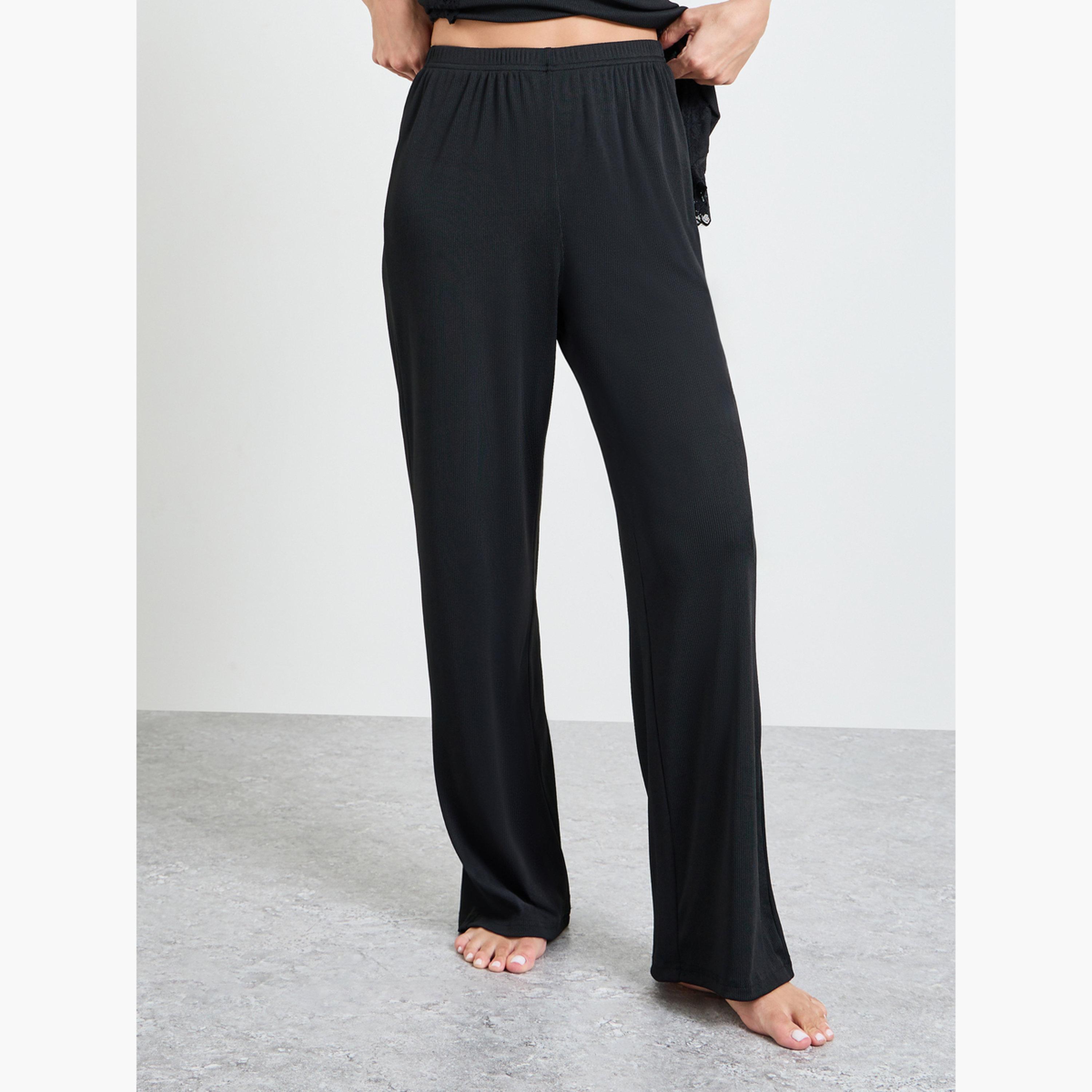 طقم بيجاما من بنطال وقميص تحتاني طويل بتفاصيل دانتيل-women-clothing-nightwear-pyjamas-longsets-image-4