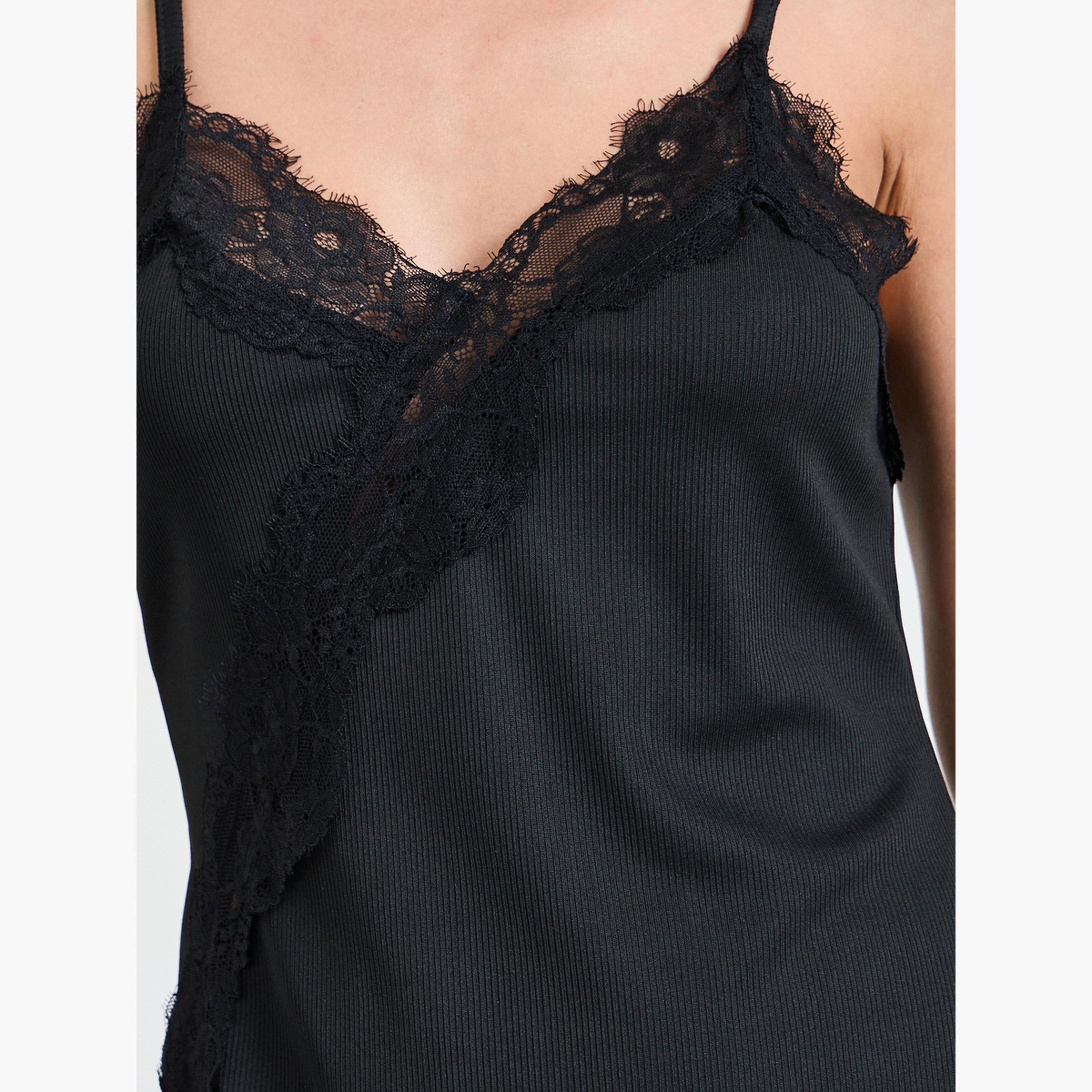طقم بيجاما من بنطال وقميص تحتاني طويل بتفاصيل دانتيل-women-clothing-nightwear-pyjamas-longsets-image-5
