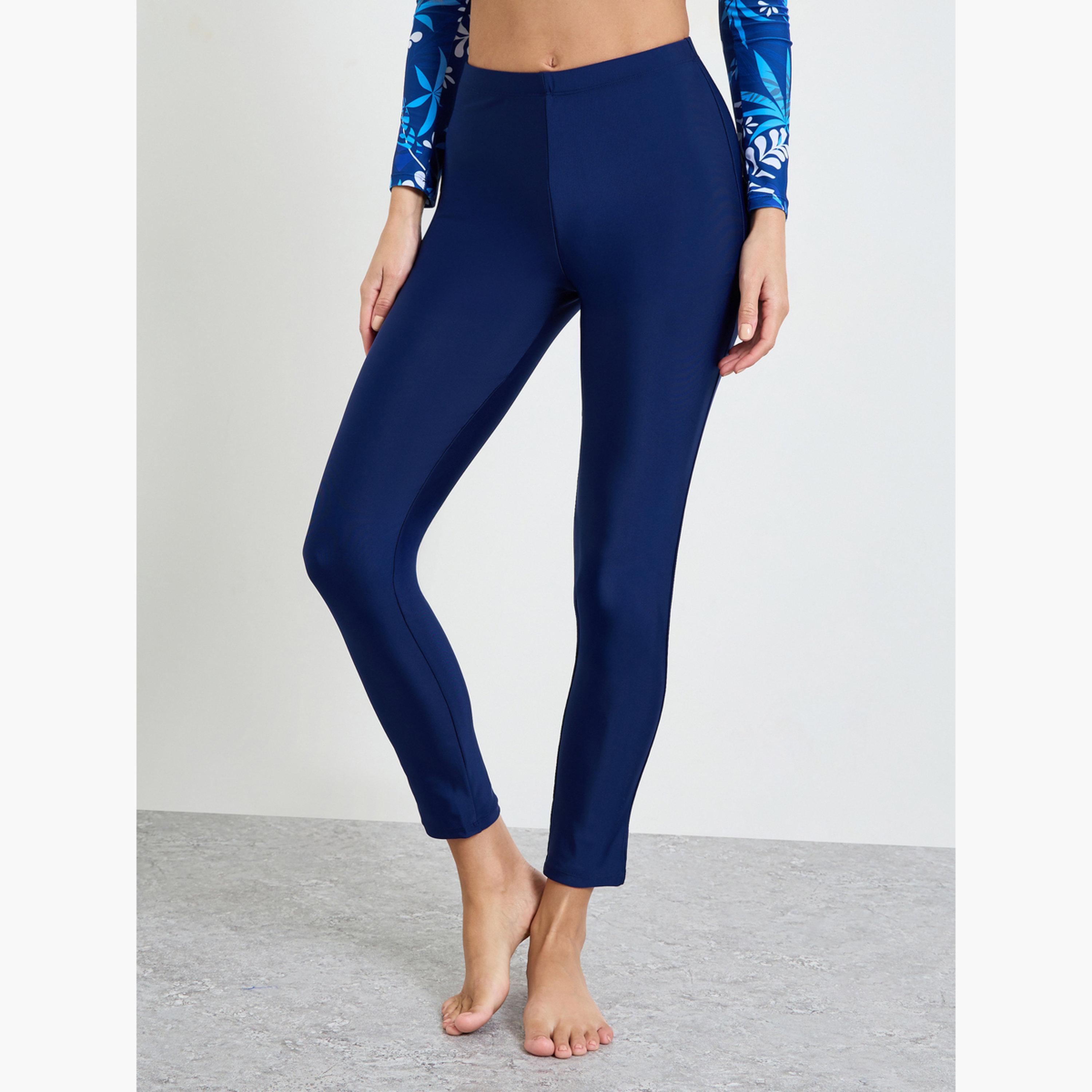 Styli Navy Blue Leaf Print Raglan Sleeve Burkini and Leggings Set-women-clothing-swimandbeach-beach-beachwear-image-4