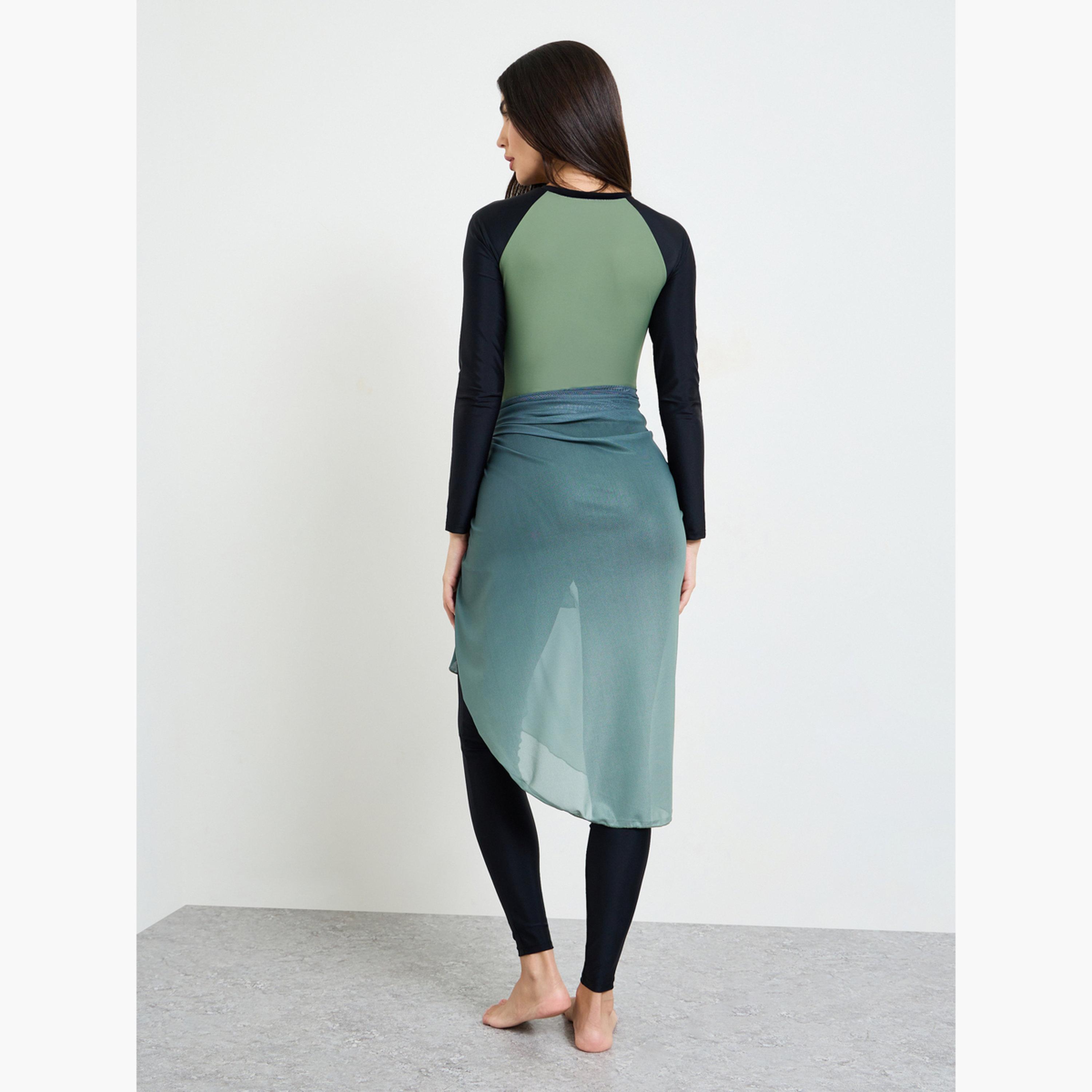 ستايلي - طقم 3 قطع - طقم بوركيني بألوان متداخلة، مايوه ضيق وتنورة ملفوفة-women-clothing-swimandbeach-beach-beachwear-image-3