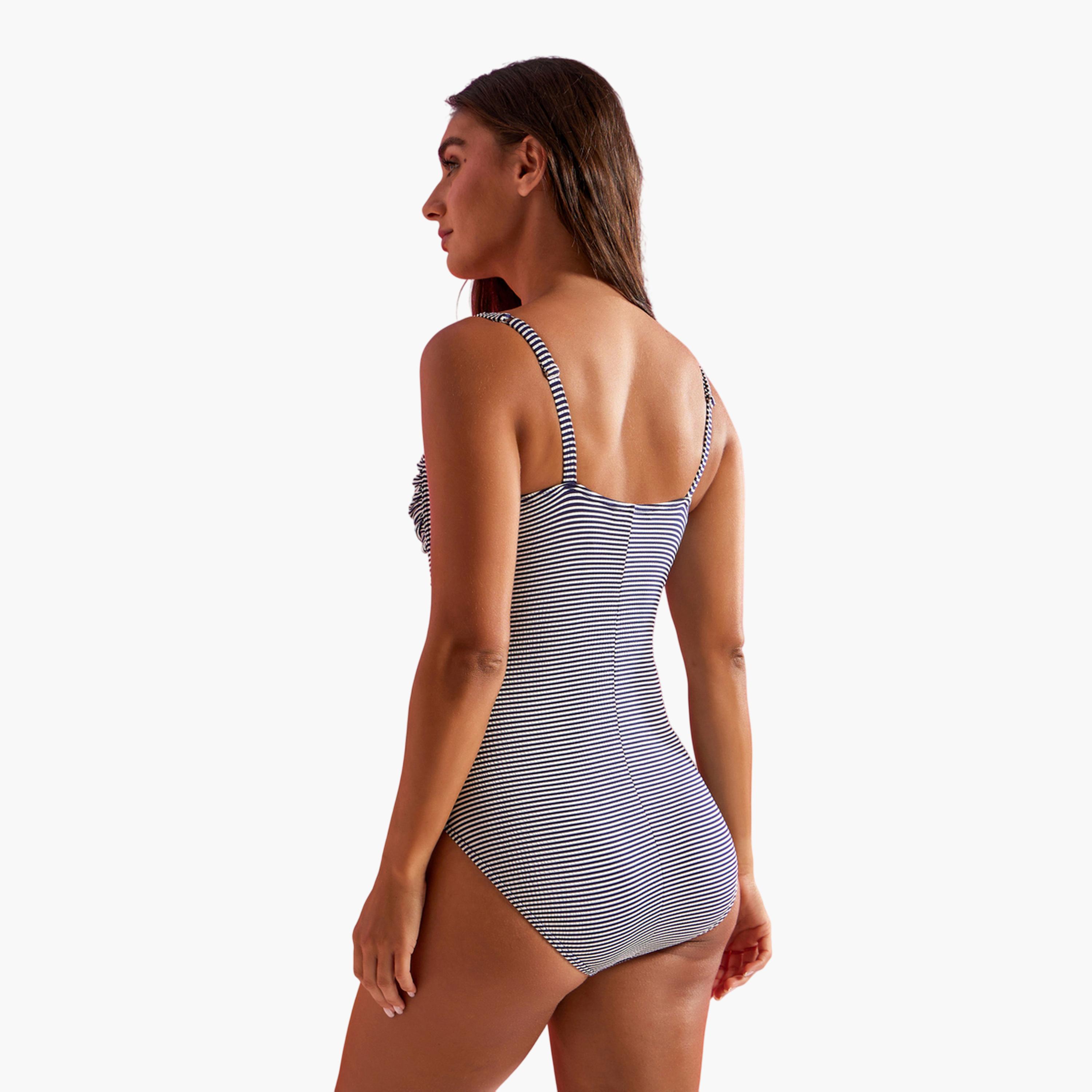 ملابس سباحة بالكونيت مخططة بتفاصيل مزمومة-women-clothing-swimandbeach-swim-swimsuits-image-3