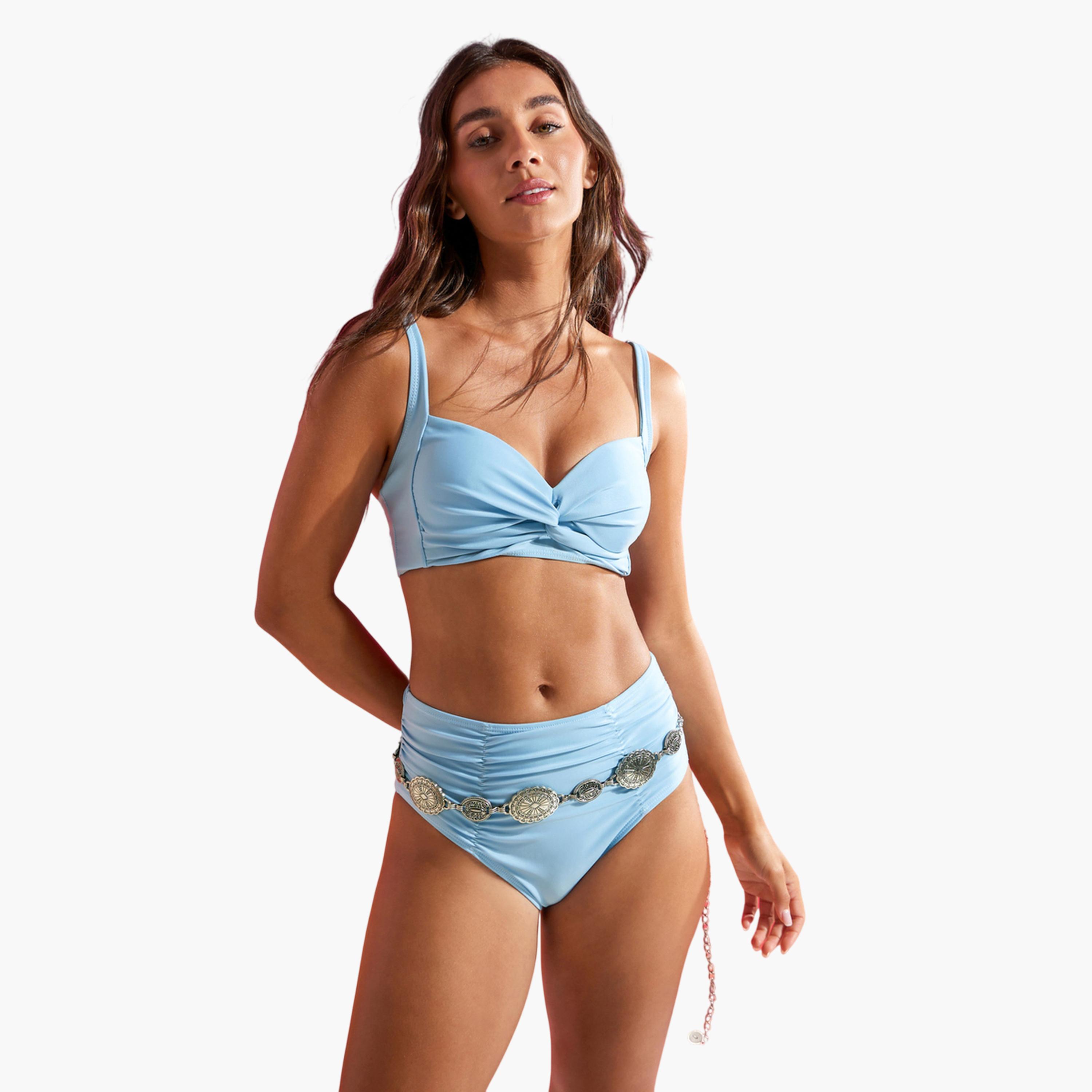 Styli Light Blue Padded Balconette Bikini Top with Tie Knot Detail and Brief Set-women-clothing-swimandbeach-swim-bikinis-image-1