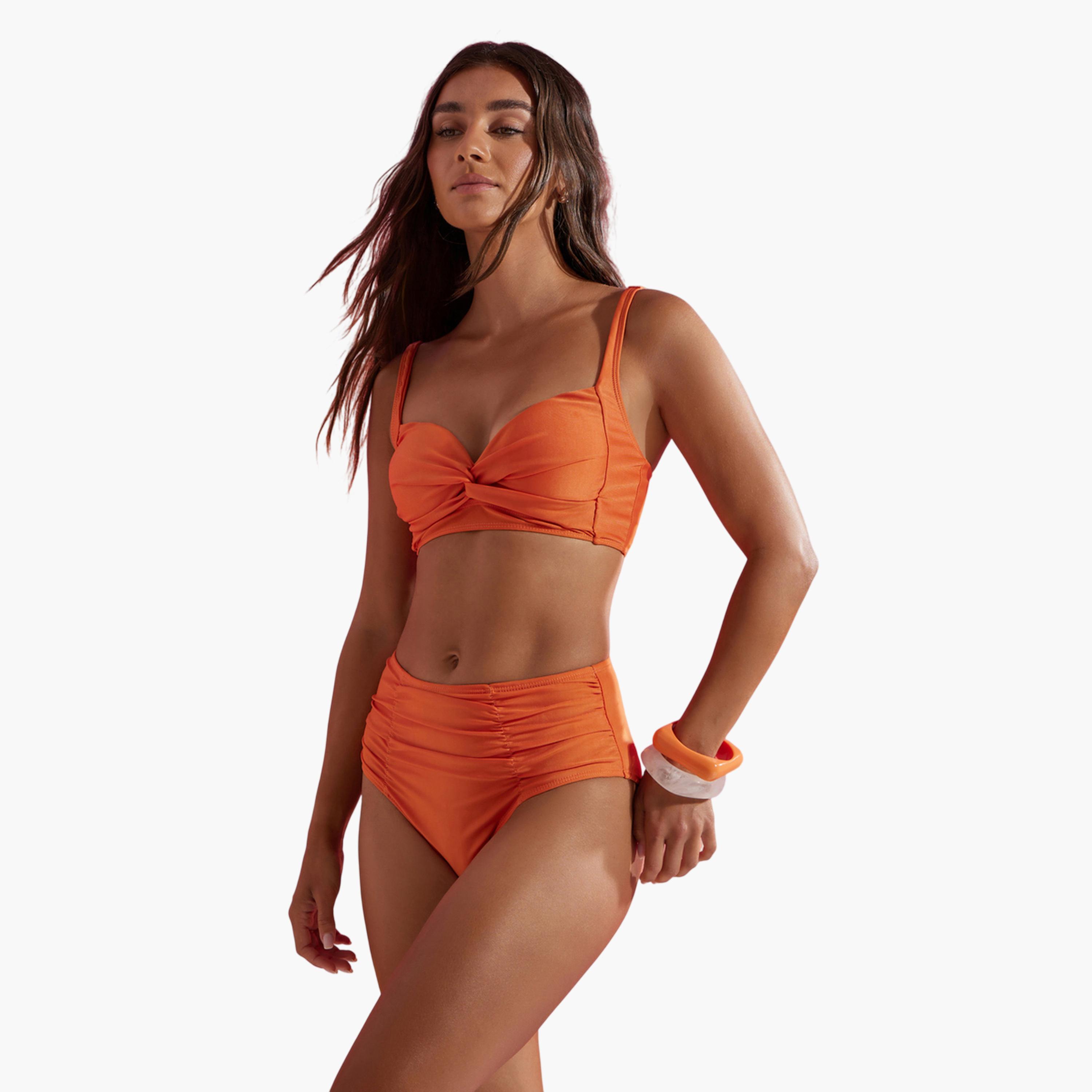 Styli Orange Padded Balconette Bikini Top with Tie Knot Detail and Brief Set-women-clothing-swimandbeach-swim-bikinis-image-1