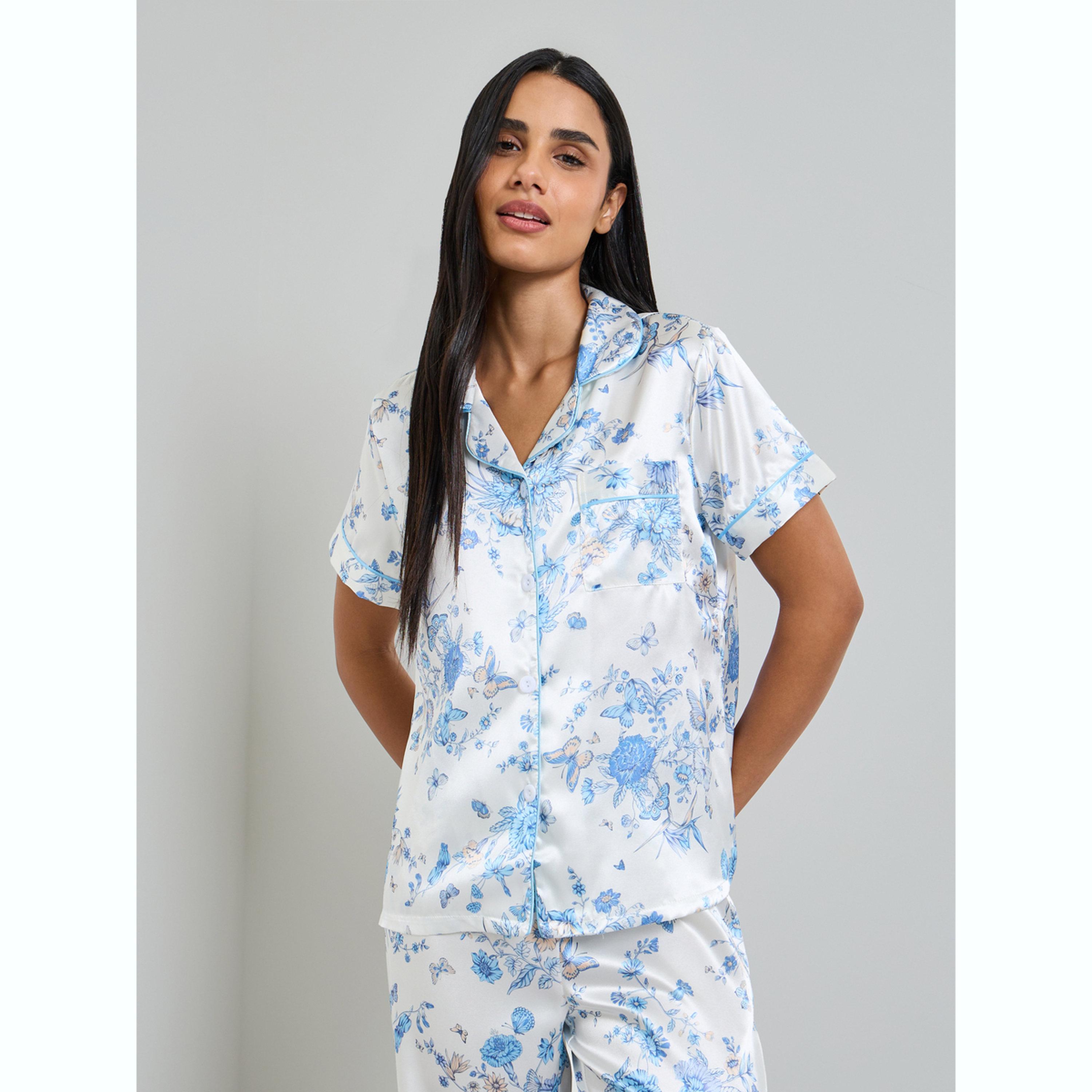Take Two White Butterfly Print Satin Shirt and Pyjama Set-women-clothing-nightwear-pyjamas-longsets-image-2