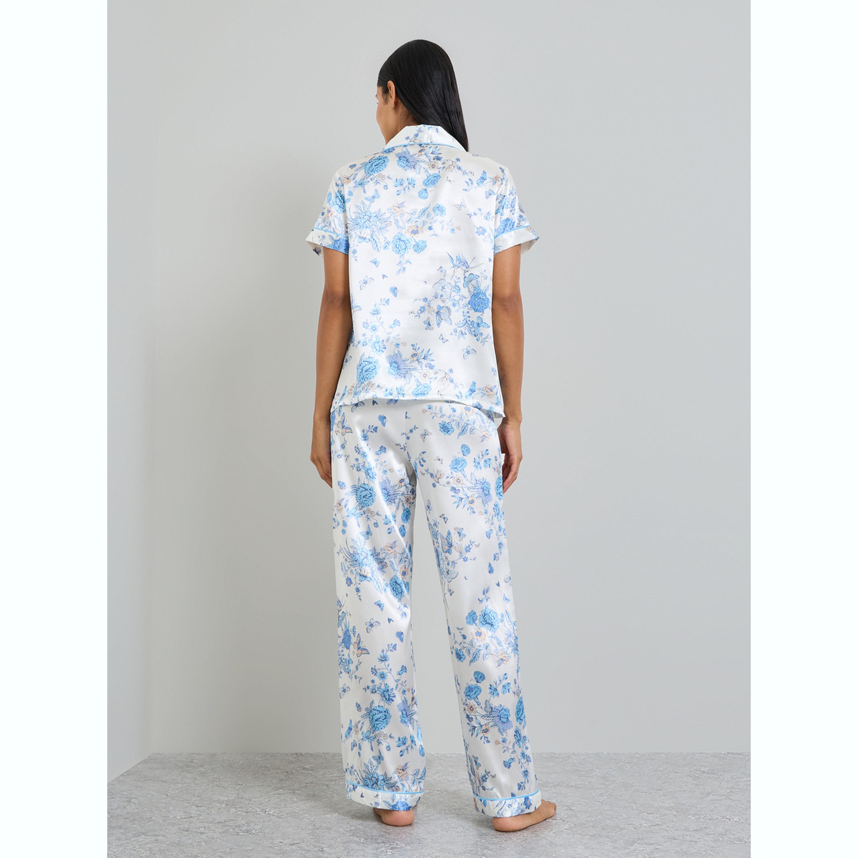 Take Two White Butterfly Print Satin Shirt and Pyjama Set-women-clothing-nightwear-pyjamas-longsets-image-3