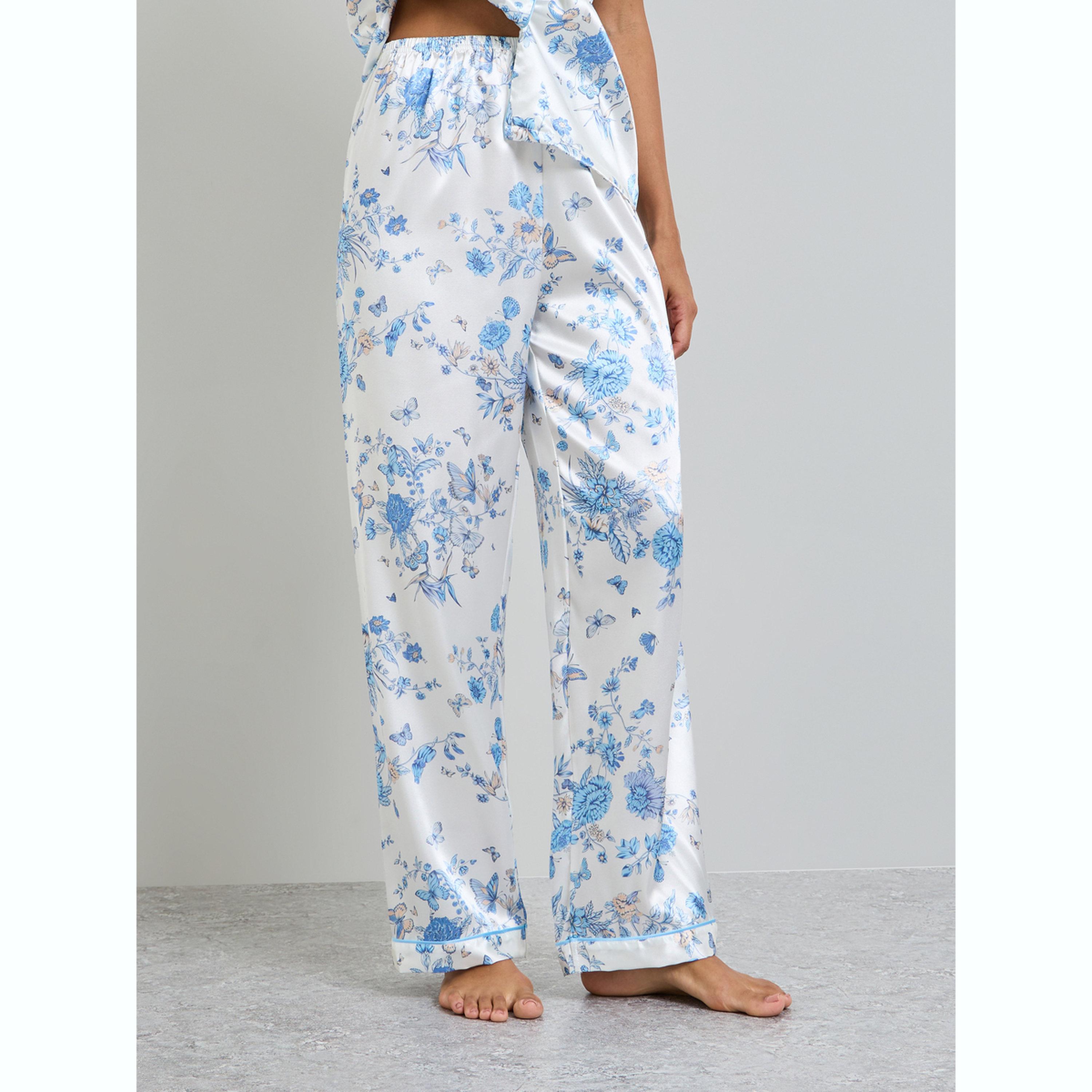 Take Two White Butterfly Print Satin Shirt and Pyjama Set-women-clothing-nightwear-pyjamas-longsets-image-4