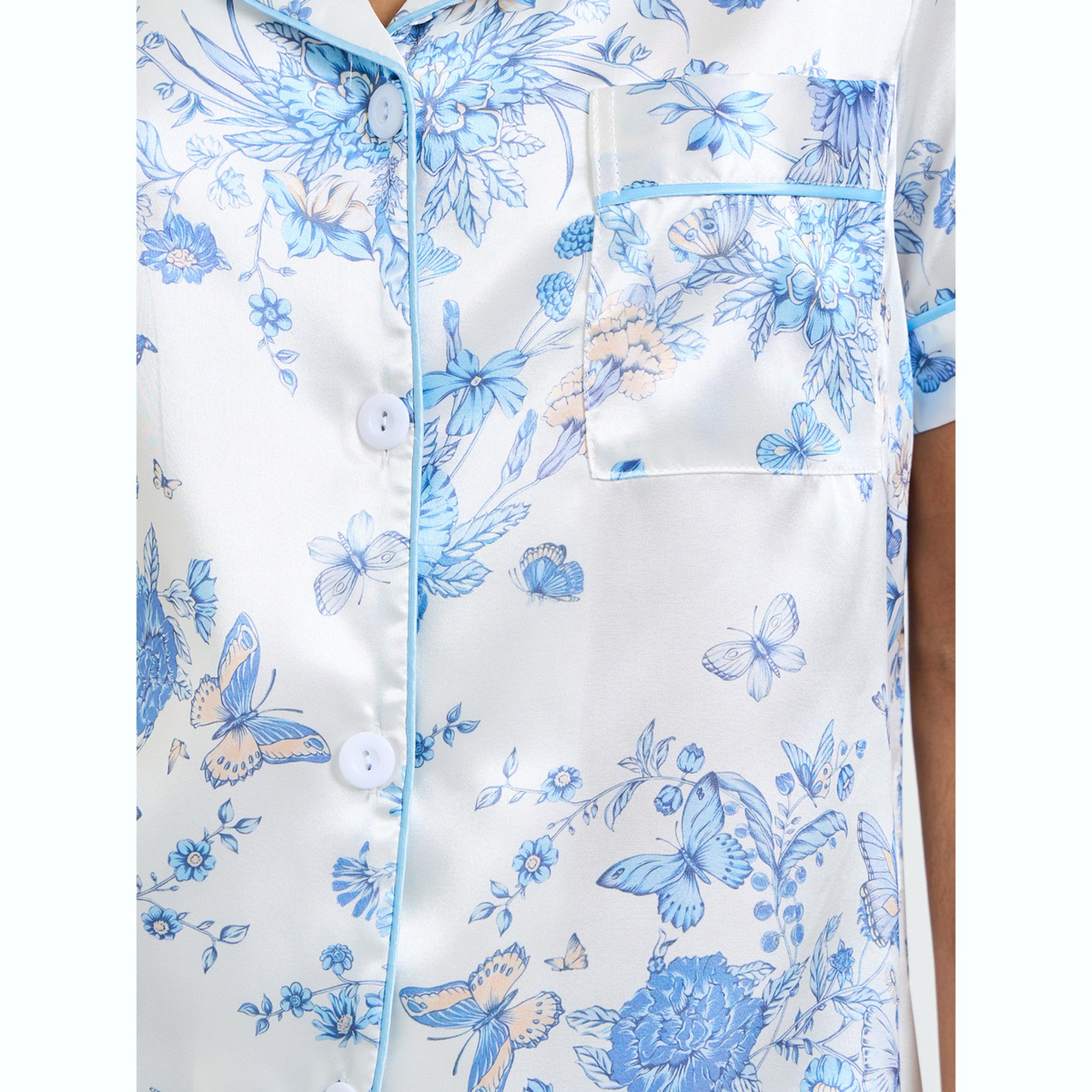 Take Two White Butterfly Print Satin Shirt and Pyjama Set-women-clothing-nightwear-pyjamas-longsets-image-5