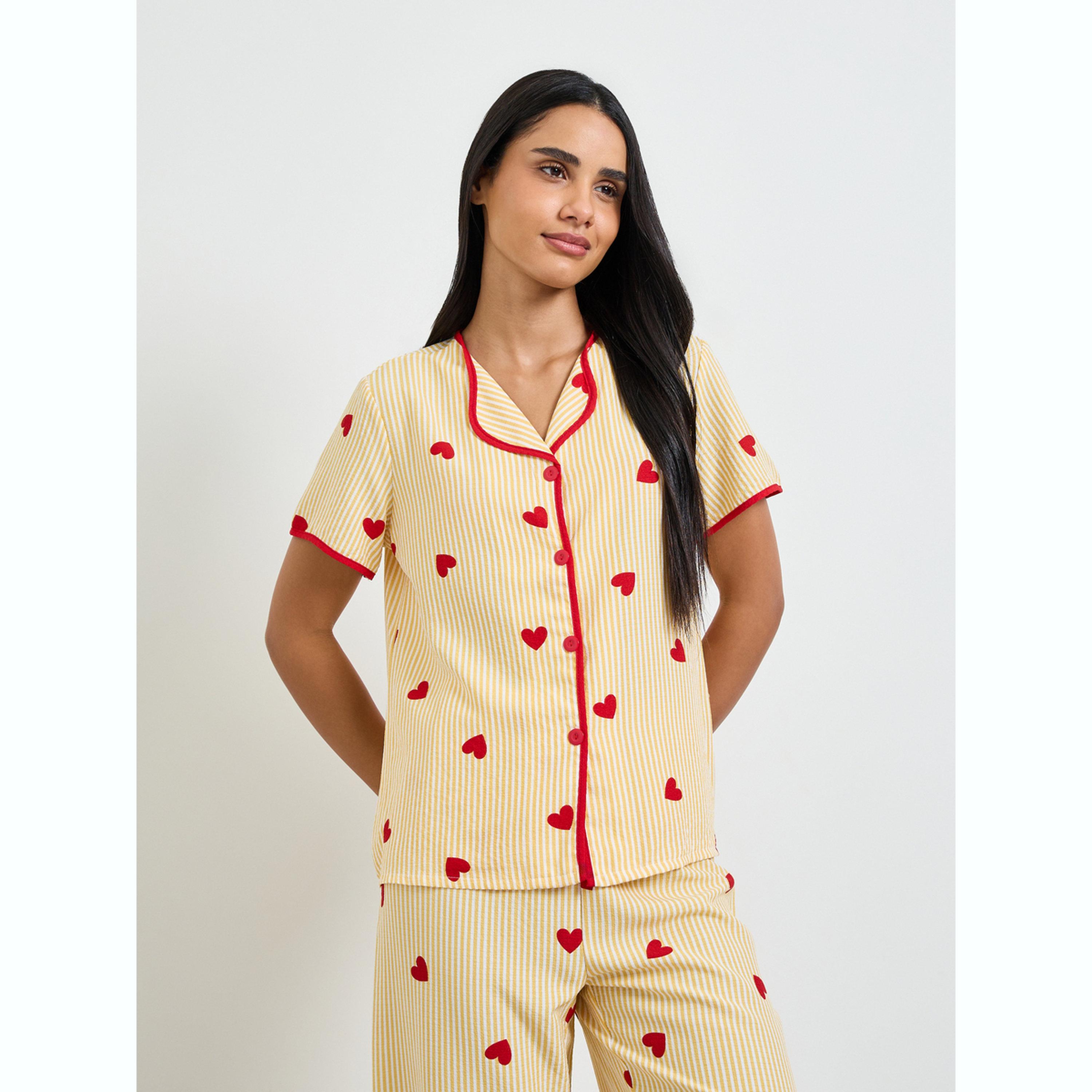 طقم بيجاما من بنطال وقميص بطبعة مخططة وقلب-women-clothing-nightwear-pyjamas-longsets-image-2