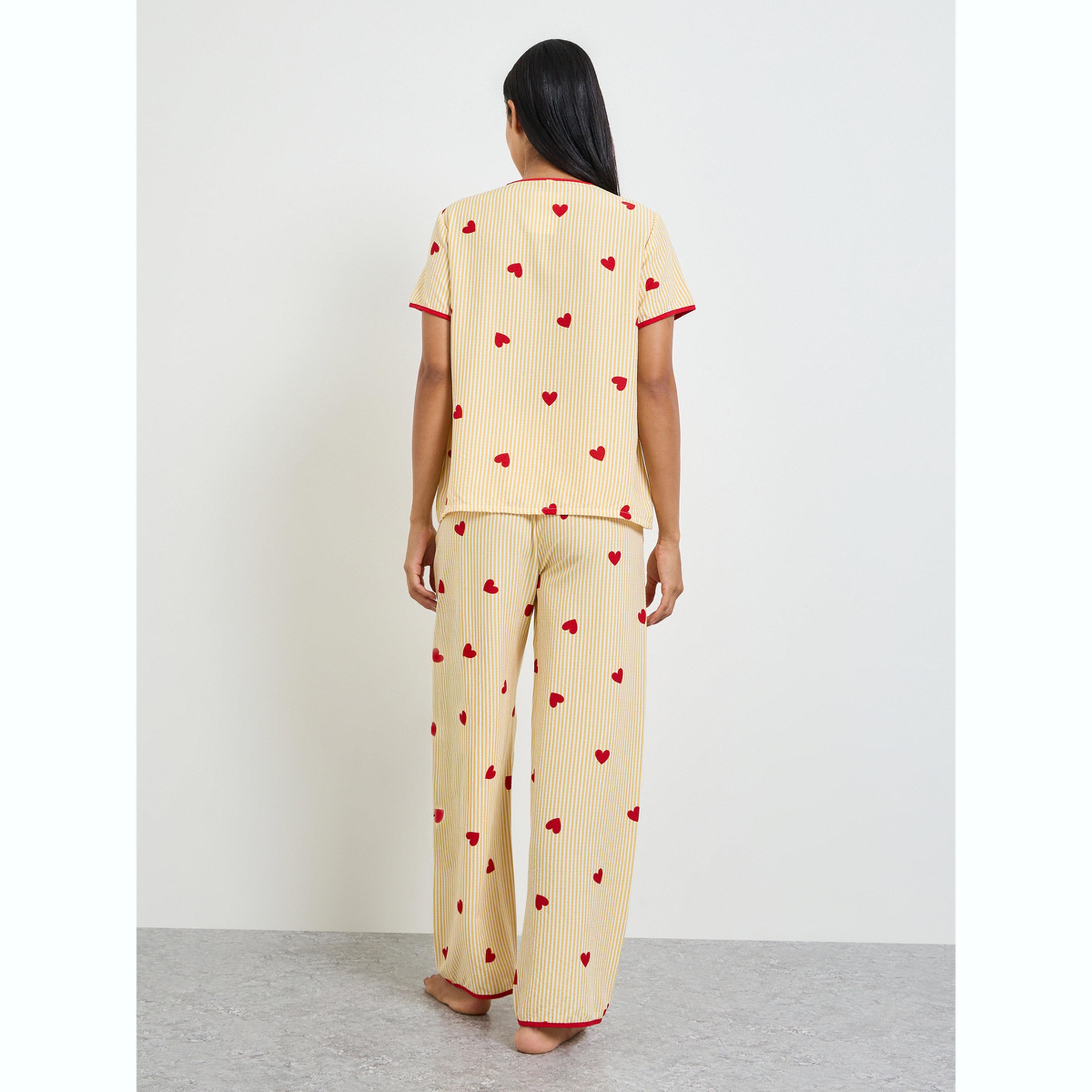 طقم بيجاما من بنطال وقميص بطبعة مخططة وقلب-women-clothing-nightwear-pyjamas-longsets-image-3