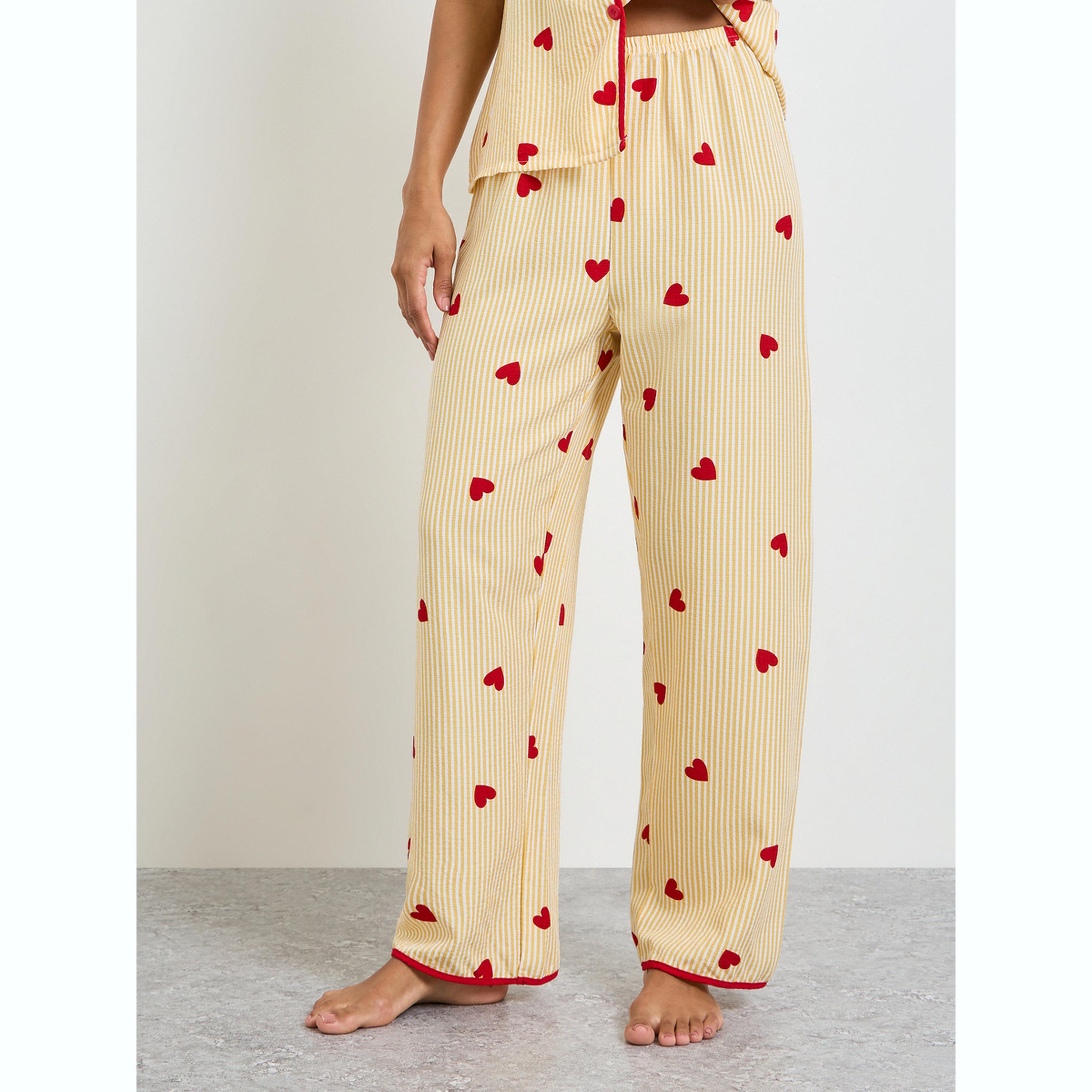 طقم بيجاما من بنطال وقميص بطبعة مخططة وقلب-women-clothing-nightwear-pyjamas-longsets-image-4