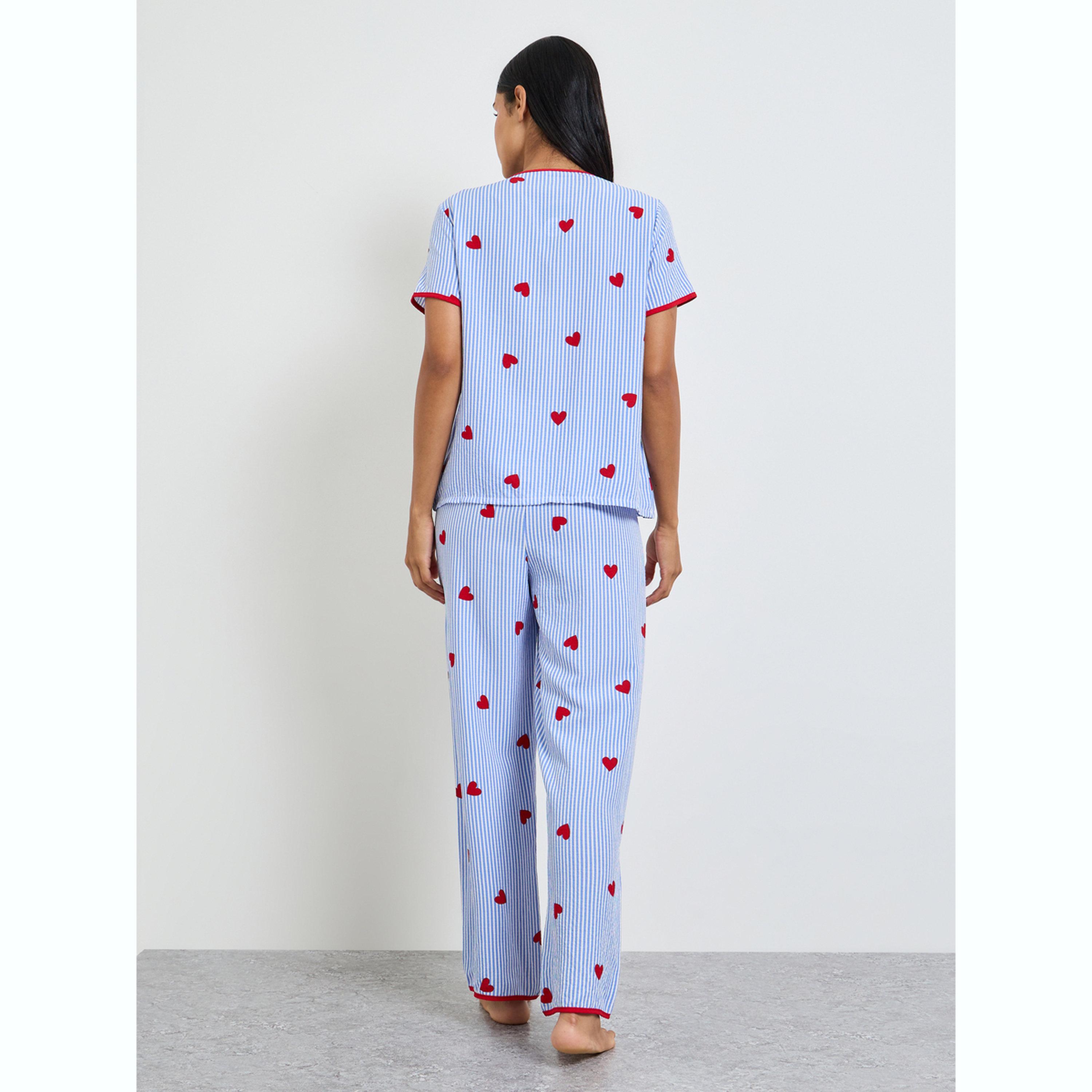 Take Two Blue Heart Striped Print Shirt and Pyjama Set-women-clothing-nightwear-pyjamas-longsets-image-3