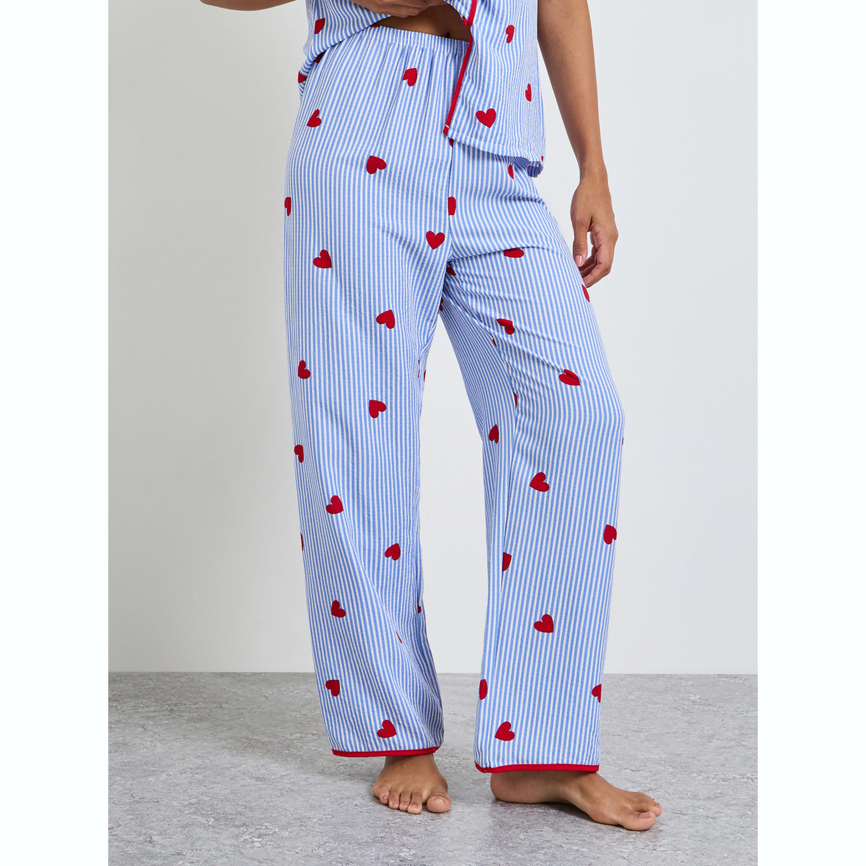 Take Two Blue Heart Striped Print Shirt and Pyjama Set-women-clothing-nightwear-pyjamas-longsets-image-4
